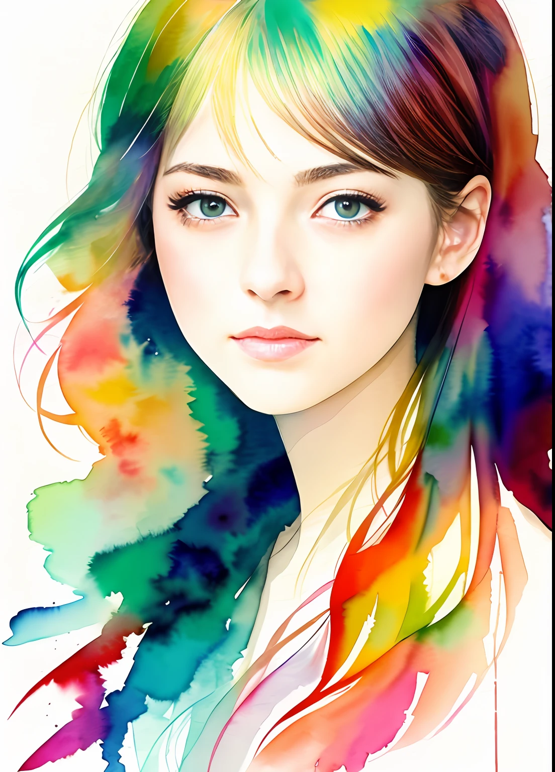 Watercolor style、agnes cecile、Portrait of a woman、Bright design、PastelColors、Ink Drop、autumn lights
