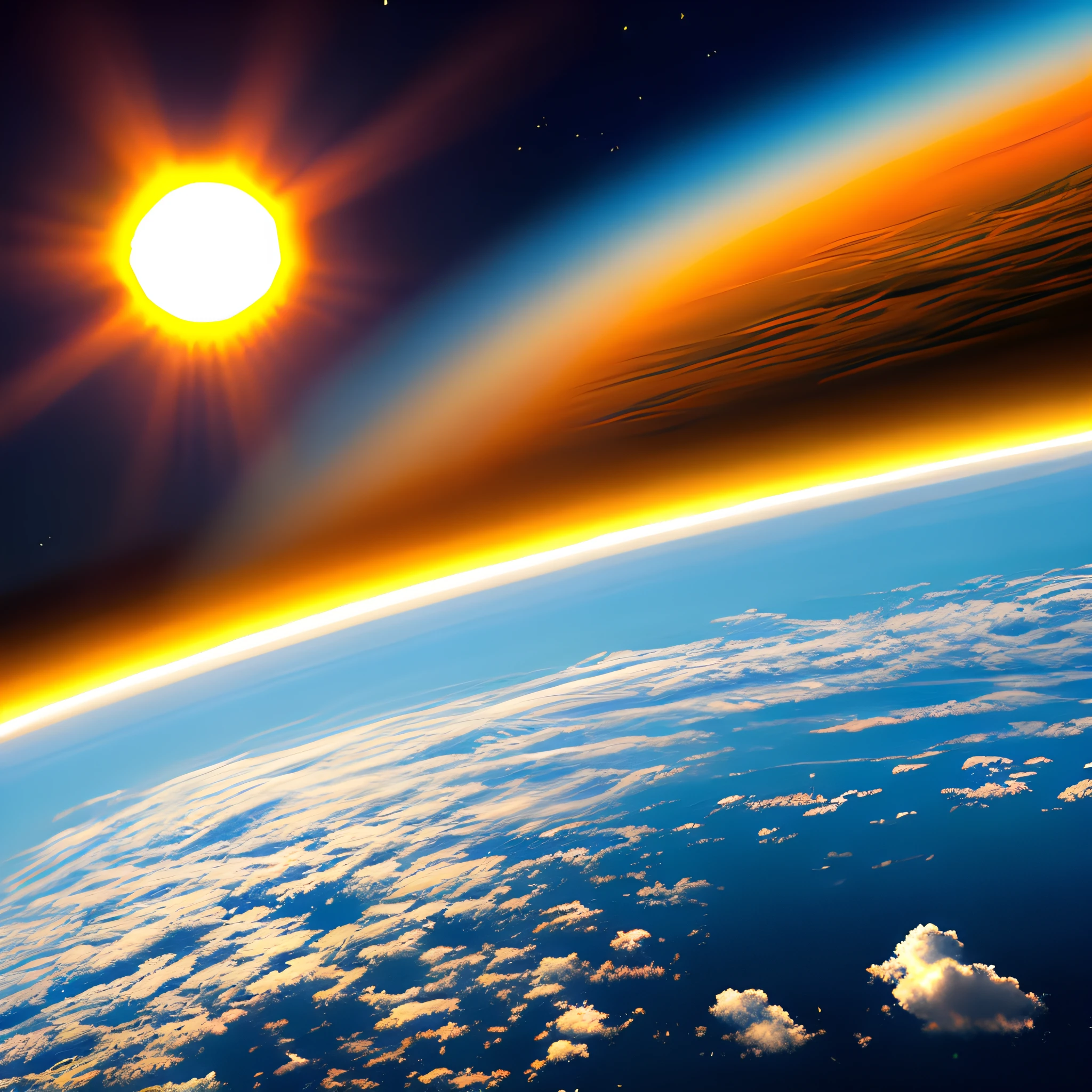 Arafed sun view, rising above the ground, Cosmic atmosphere, Space photography, Photos from space, Vysokodetalised atmosphere, looming over the Earth in space, Earth in space, Planet Earth from space on fire, A planet in space over the horizon, Space photography, Radiant atmosphere, Hot sun from above, Photos of the Earth from space, View from space