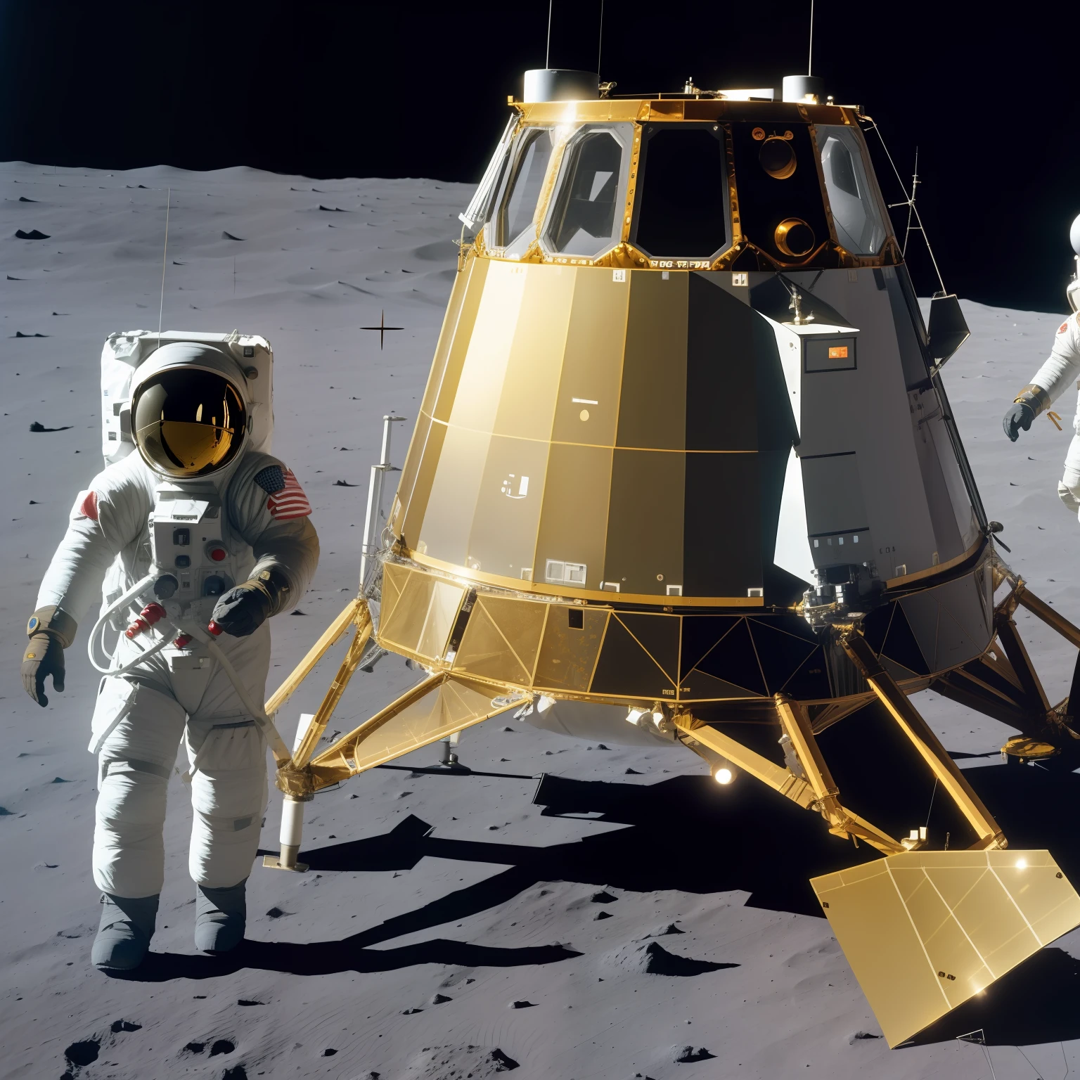 apollo lunar mission, astronauts walk on lunar sound with lunar module by side, everything is inside in a glass jar