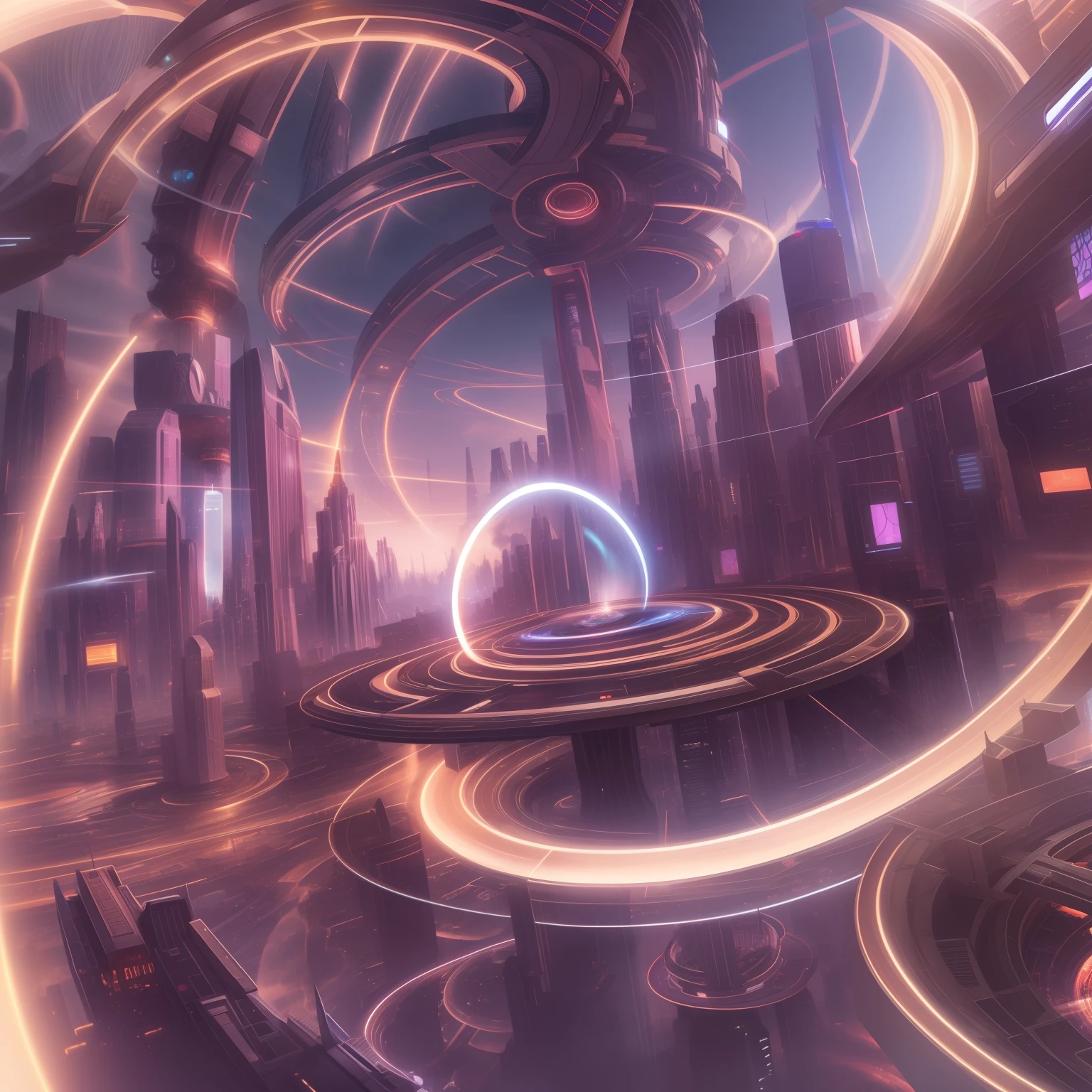 A futuristic cityscape, with a time machine in the center, surrounded by a swirling vortex of energy.