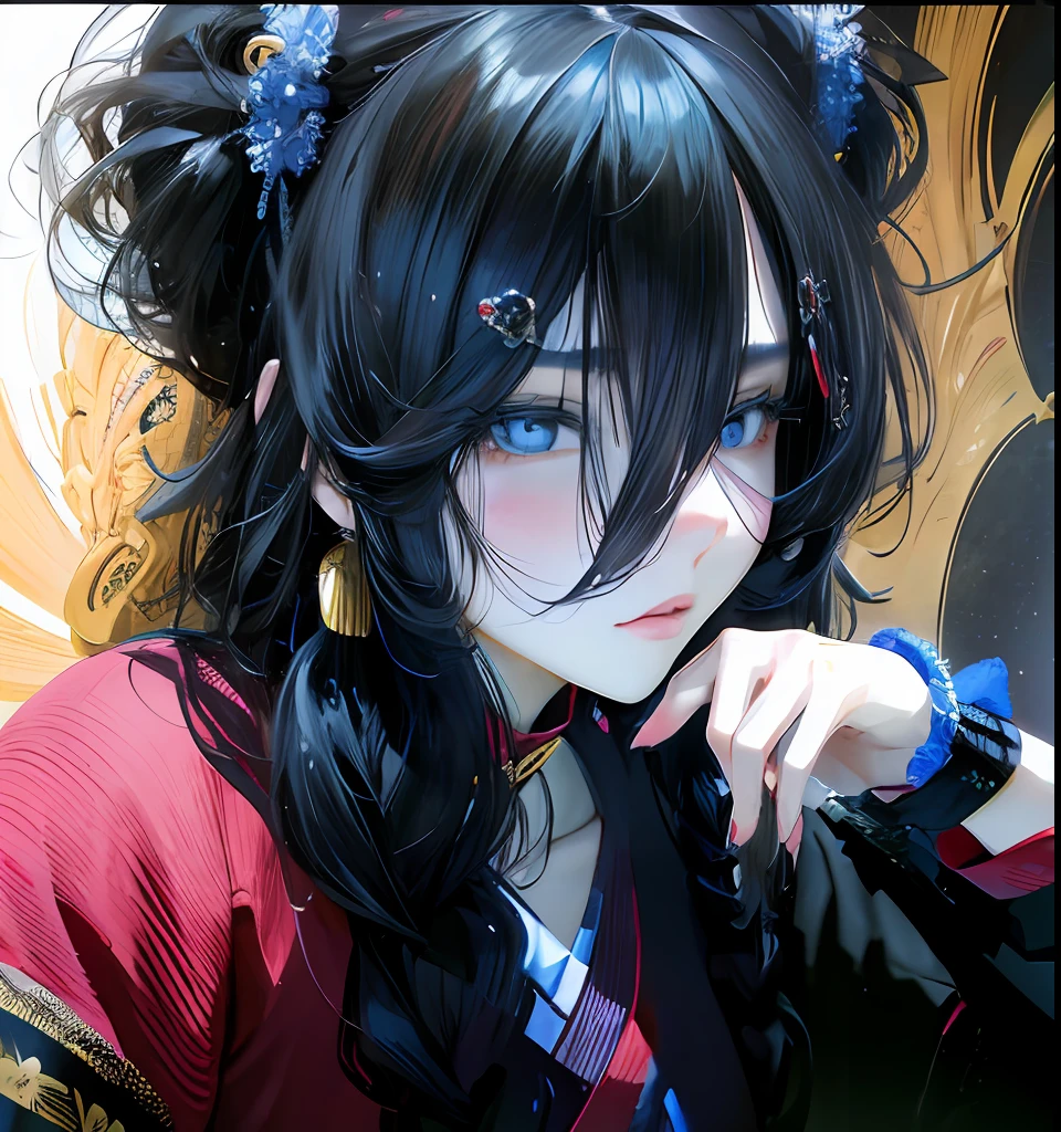 anime girl with long black hair and blue eyes posing for a picture, Guviz-style artwork, Stunning anime face portrait, detailed portrait of an anime girl, style of anime4 K, Palace ， A girl in Hanfu, a beautiful anime portrait, Anime style. 8K, Realistic anime 3 D style, Guviz, Detailed digital anime art, Beautiful anime style