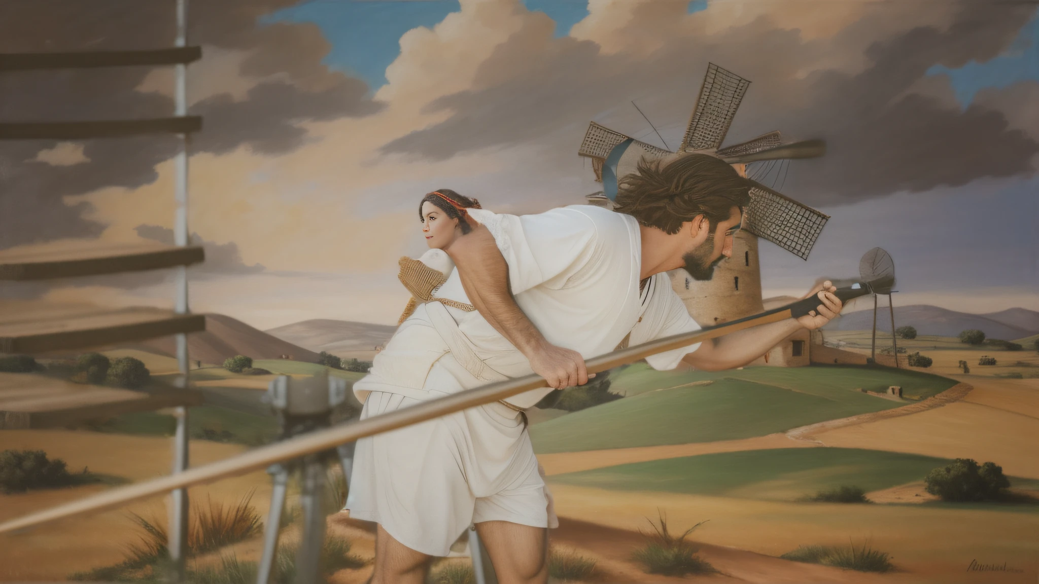 "Paisaje con molinos de viento inspirado en la obra 'Don Quijote de la Mancha'."