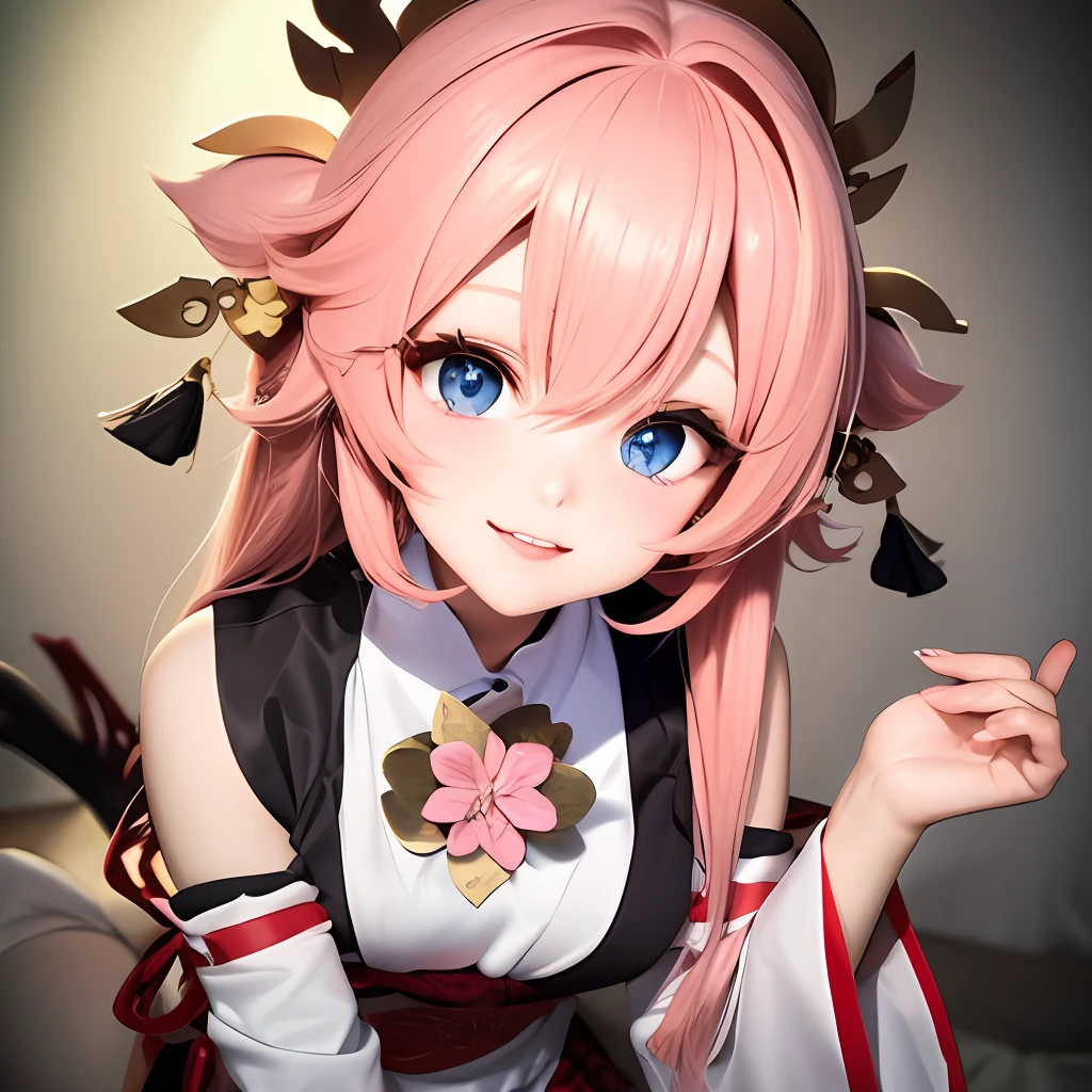 Uma linda japonesa de cosplay, cabelo rosa, de corpo inteiro, curvilinear
