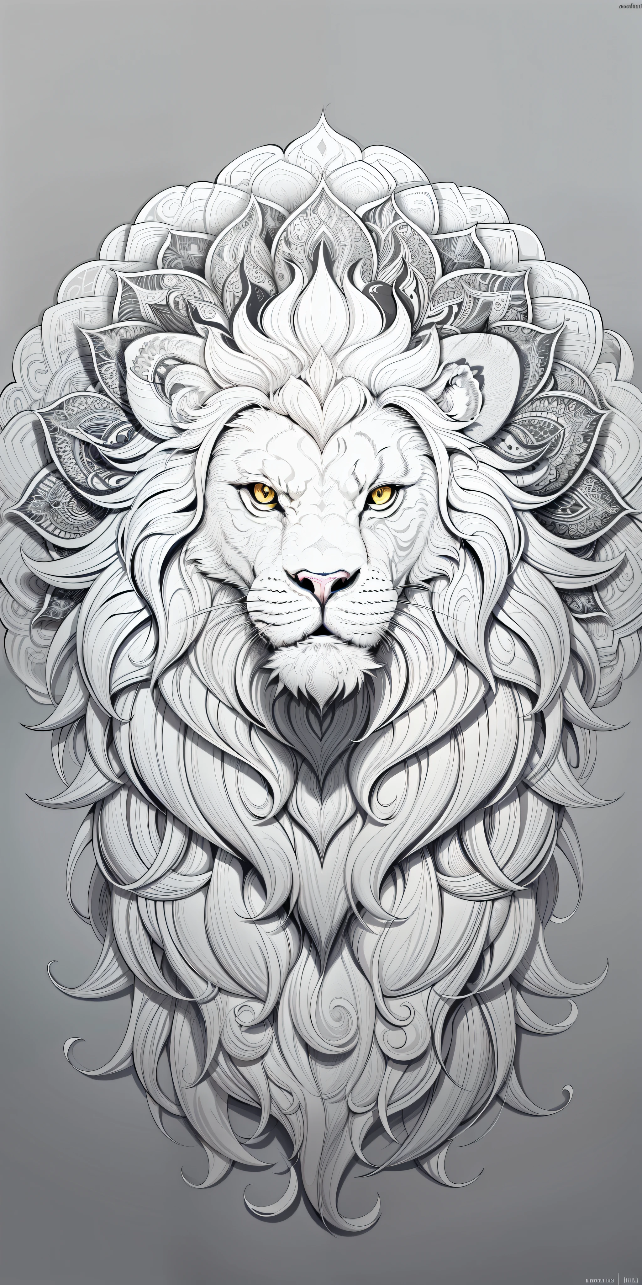 monocrome, coloring page for adults,vectoring, mandala, lion image (insert animal type), white background, clean line art, fine line art