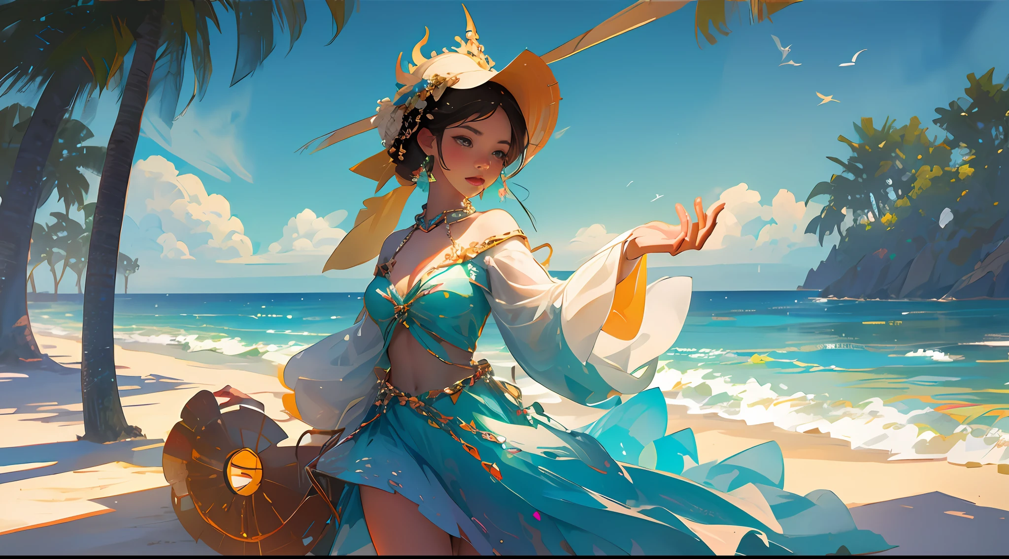 hermosa hechicera haciendo u ritual en la playa foto realista ultradetallada --auto