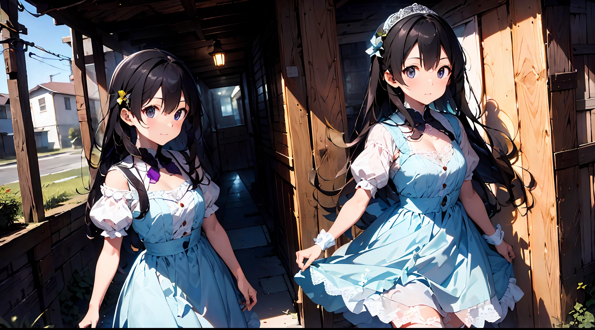 (Masterpiece), Best quality, (CharacterDesignSheet,Same role,frontage,Lateral face,on back), wears a white dress,Purple lace,(White lace gloves,Purple lace),There are flowers on it, concept-art,Lace gloves,Off-the-shoulder attire