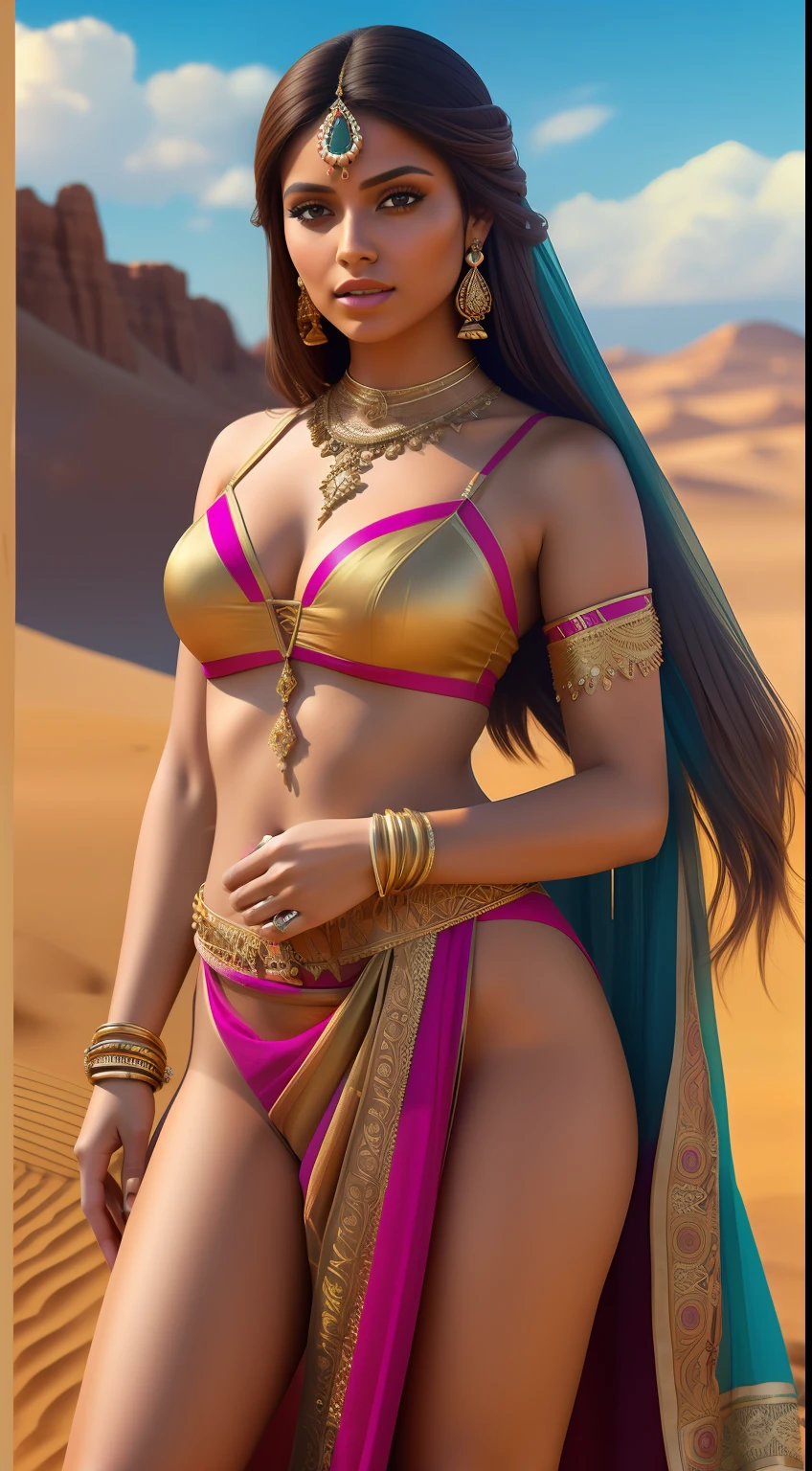 create Mariana Davalos in Full body photography of the most beautiful artwork in the world, a beautiful woman in intricate costume burning in the desert, Indian saree, ArtStation, CGSociety, complex, high detail, clear focus, dramatic, realistic pictorial art trends Greg Rutkovsky