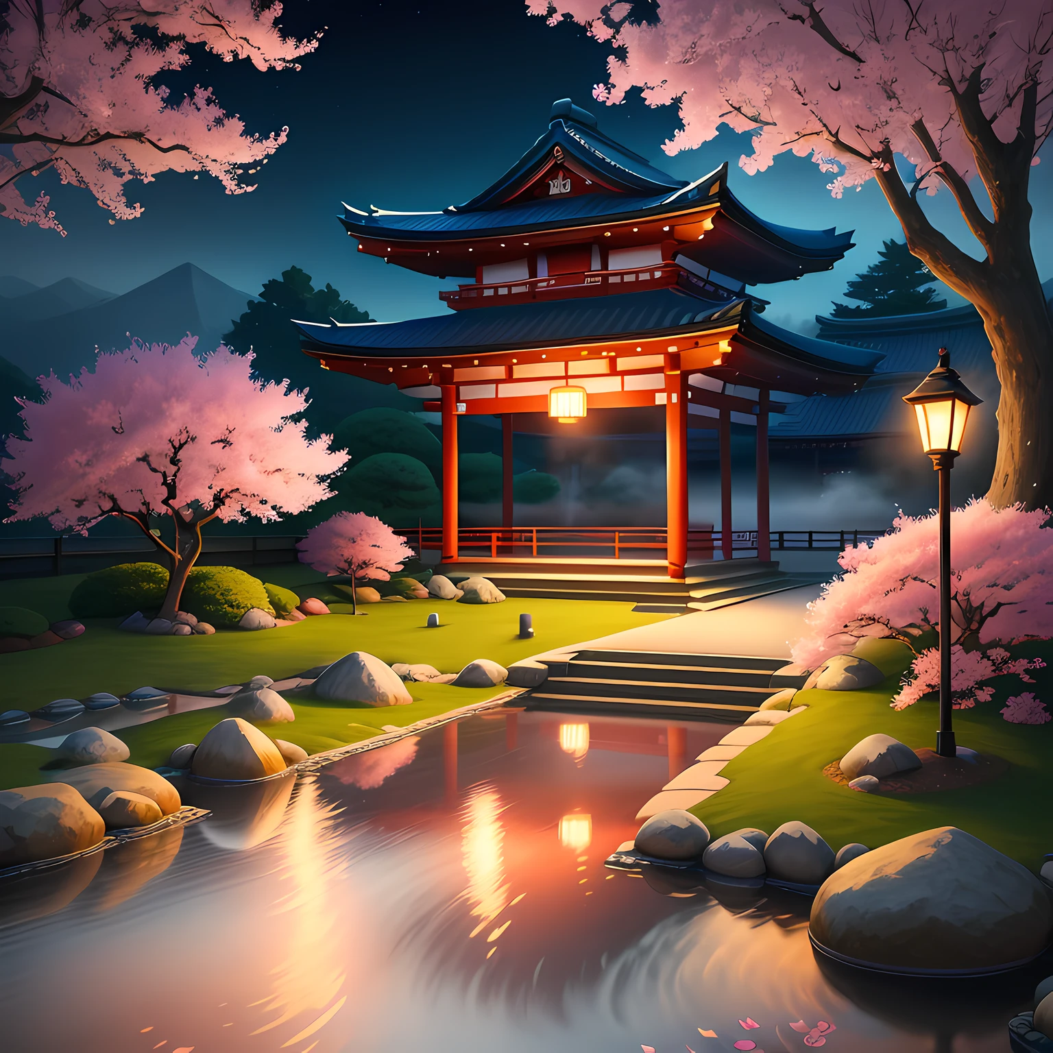 (digital painting),(best quality), serene Japanese garden, cherry blossoms in full bloom, koi pond, footbridge, pagoda, Ukiyo-e art style, Hokusai inspiration, Deviant Art popular, 8k ultra-realistic, pastel color scheme, soft lighting, golden hour, tranquil atmosphere, landscape orientation, Spectral Enigma: An abstract artwork where ghostly apparitions emerge from swirling mists and shadows. The random artist style blends ethereal and enigmatic forms, suggesting haunting figures lurking just beyond the veil of reality.