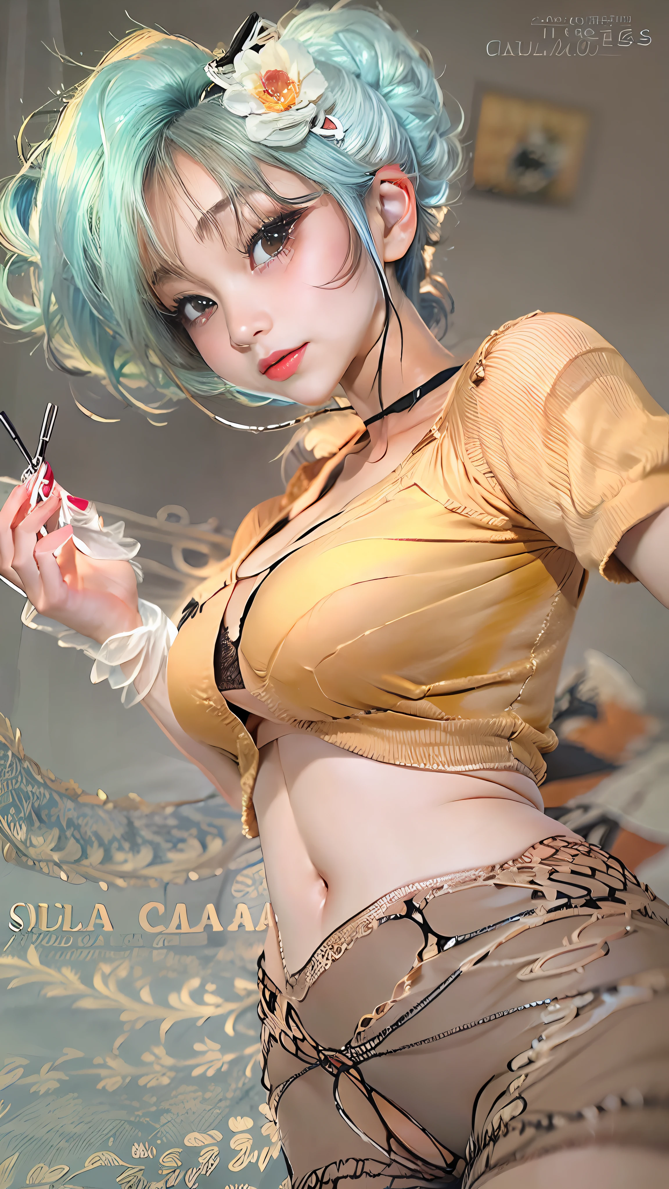 Chica de anime, lolita, muy joven, hentai, caliente, japonesa, piel clara, only in dental floss, vista trasera, cuerpo esbelto, aceitada, trasero mediano, smal boobs, pezones visibles, vagina bien marcada, visible, clitoris marcado, 1 sola chica, estilo anime de akira toriyama, bulma dragon ball