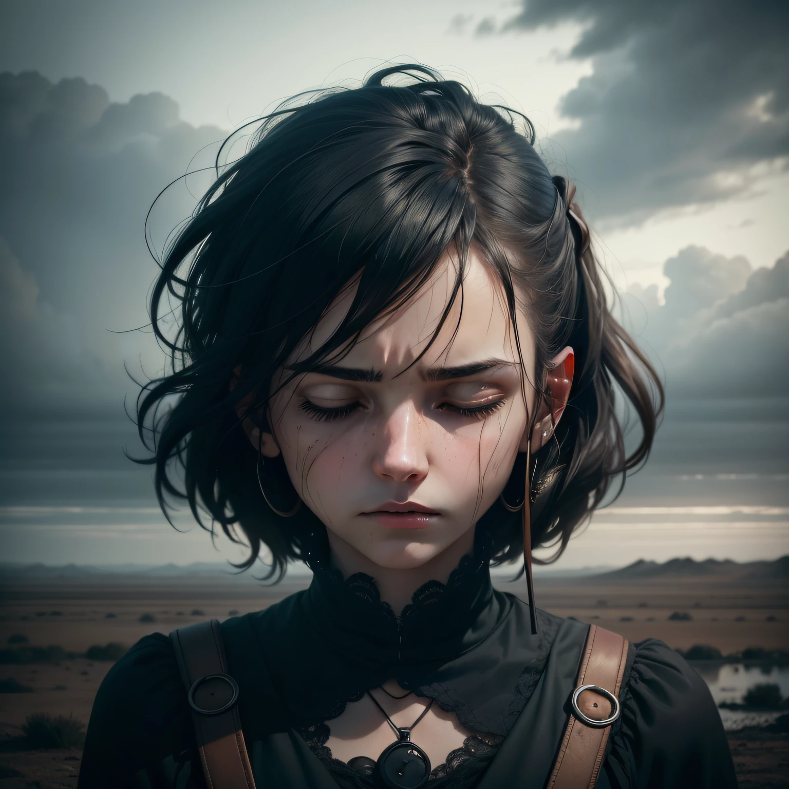 This haunting landscape is encapsulated within a chilling thumbnail, featuring a solitary woman seated on a desolate hill. The ominous aura surrounding her is palpable, evoking a sense of unease and melancholy. She wears headphones over her ears, her face obscured by shadows, making it difficult to discern her emotions fully. The thumbnail's landscape, though reduced in size, remains powerful, depicting a desolate environment with dark and foreboding clouds hanging heavily in the sky. The eerie scene conveys a feeling of abandonment and isolation, emphasizing the woman's profound sadness.

Despite its reduced format, the thumbnail conveys a strong emotional impact. The woman's closed eyes and subtle frown hint at her internal struggles, while the music she listens to intensifies the unsettling ambiance. The thumbnail's muted colors add to the haunting atmosphere, casting a spell of sorrow upon the viewer. This chilling visual portrayal encapsulates a moment of emotional vulnerability and captivates the audience with its raw intensity.