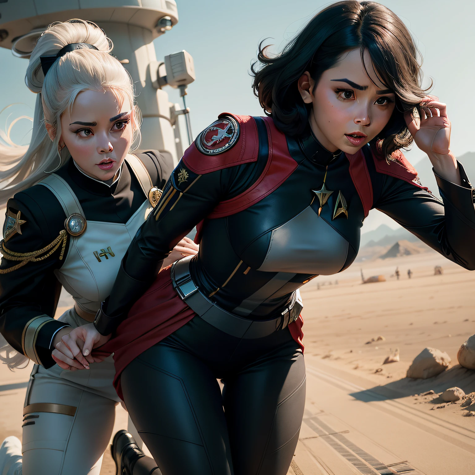 Wela girl dragging a hurted starfleet officer