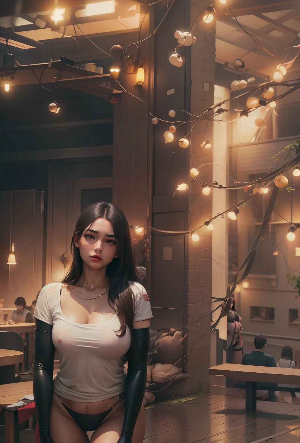 masterpiece, best quality, mole on breast, puffy_nipples, surrounded, multiple others, exhibitionism, audience, background characters, crowd, public humiliation, masterpiece,best quality,official art,extremely detailed CG unity 8k wallpaper,