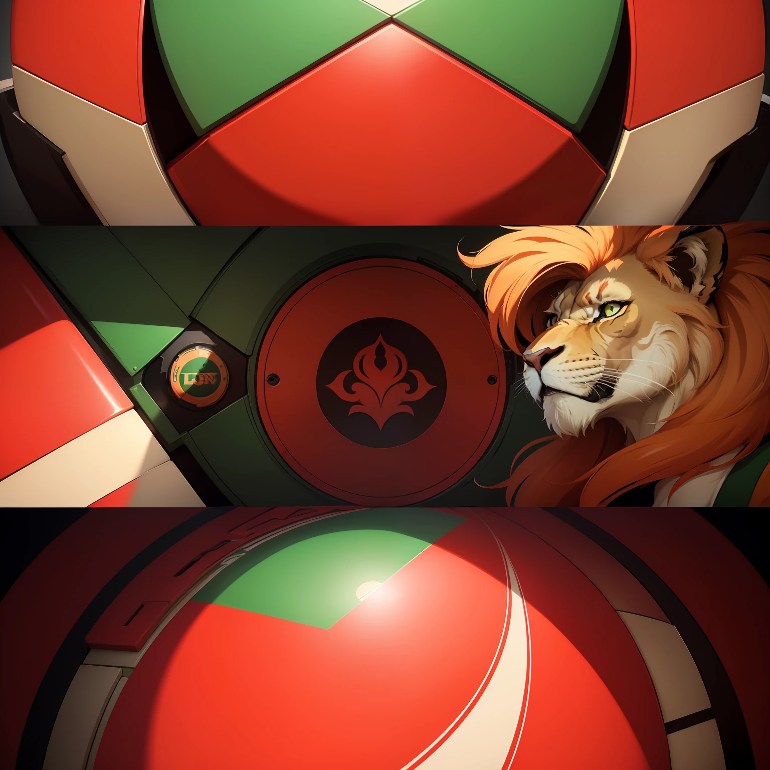 1 lion(Round logo: 1.5)(rouge & green: 1.5)(Ultra High Quality,unparalleled masterpiece:1.4)(Realism:1.2),(Realisitc:1.2)(absurdres:1.2)anime style,4k,Extremely perfect pixels,Detailed,A highly detailed,digital art,Flat vector art