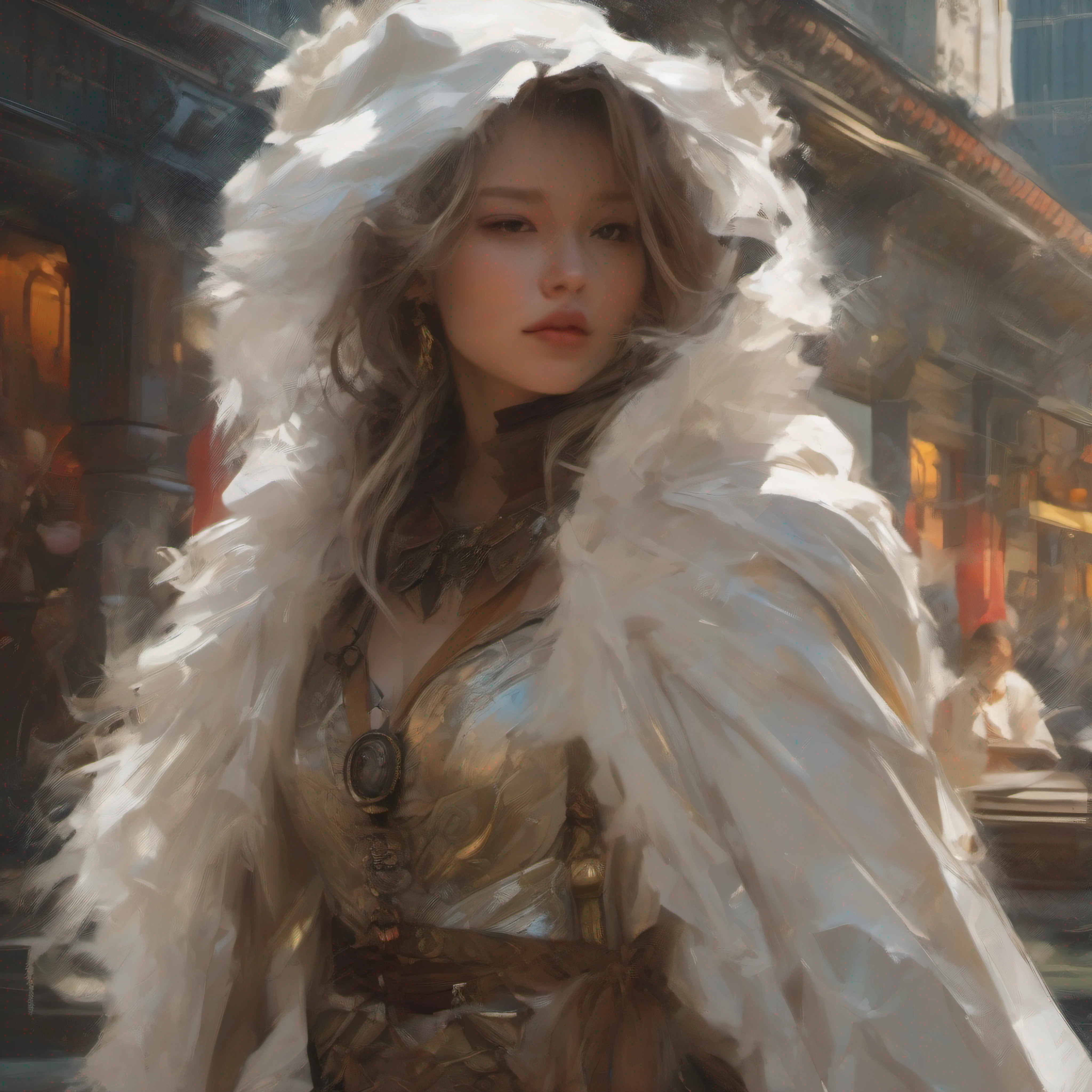 modelshoot style, (extremely detailed CG unity 8k wallpaper), full shot body photo of the most beautiful artwork in the world, cloak armor, professional majestic oil painting by Ed Blinkey, Atey Ghailan, Studio Ghibli, by Jeremy Mann, Greg Manchess, Antonio Moro, trending on ArtStation, trending on CGSociety, Intricate, High Detail, Sharp focus, dramatic, photorealistic painting art by midjourney and greg rutkowski