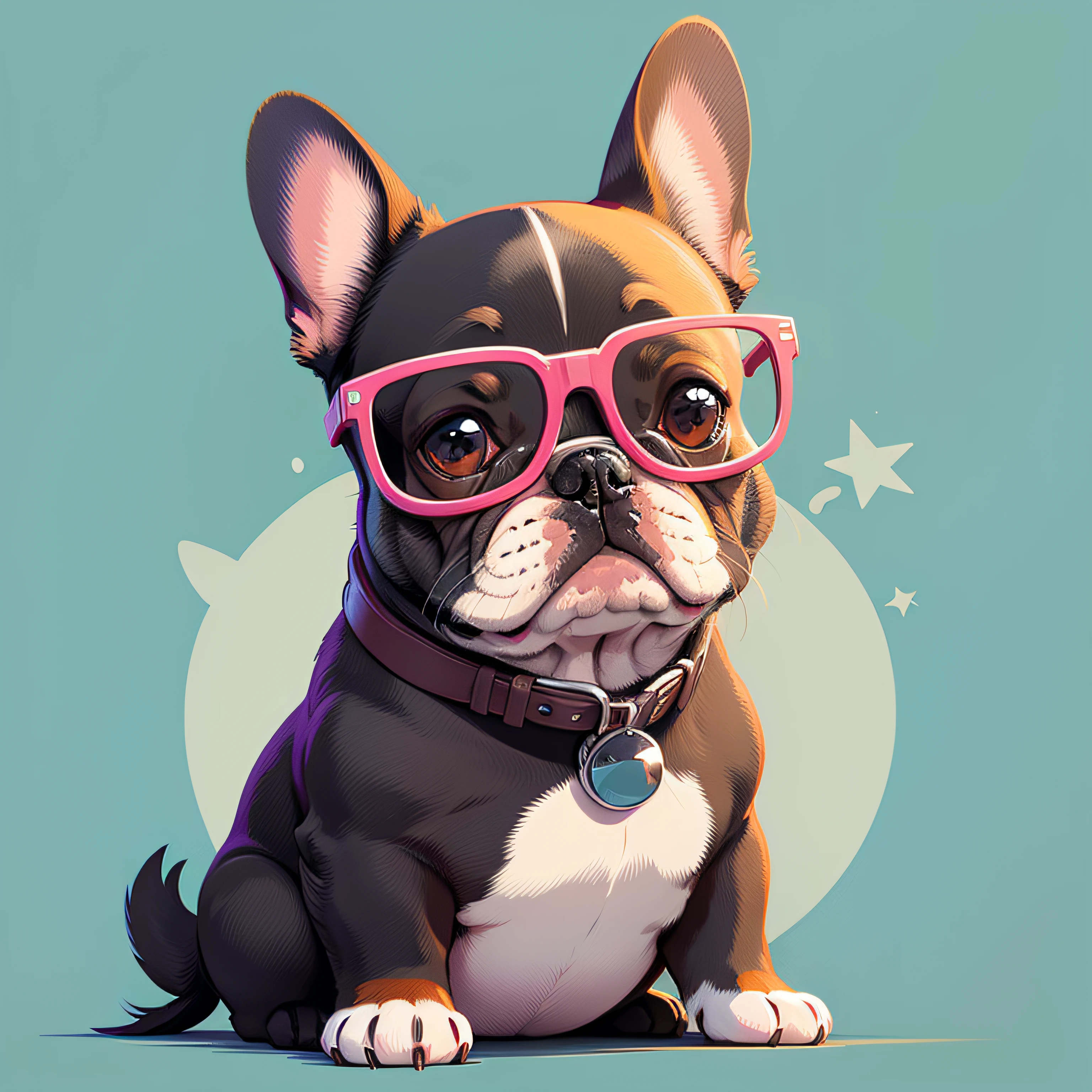 vectorillustration of a colorful little French bulldog wearing glasses