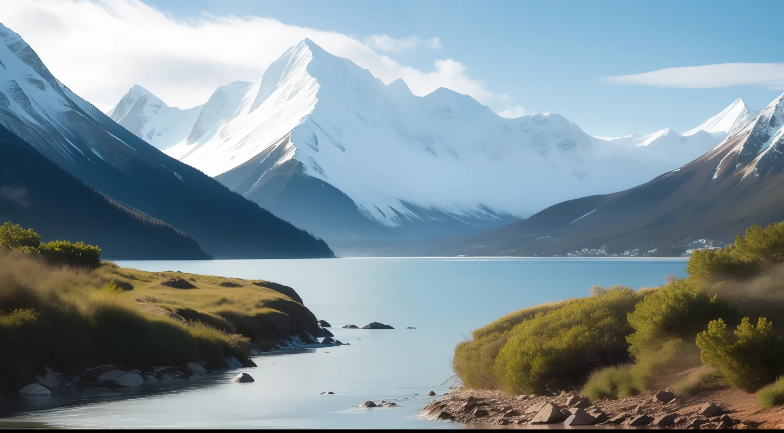 white background, scenery, ink, mountains, water, trees