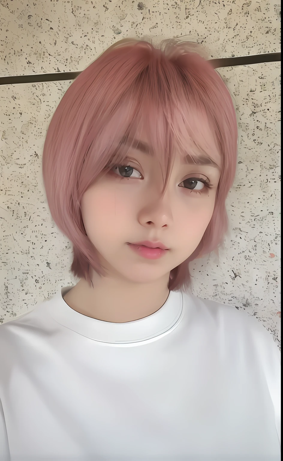 arafed woman with pink hair and a white shirt posing for a picture, cute girl with short pink hair, with short hair, with pink hair, sun yunjoo, pale round face, portrait of jossi of blackpink, 🤤 girl portrait, Kawaii realistic portrait, her face looks like an orchid, wan adorable korean face, jossi of blackpink, ulzzangs