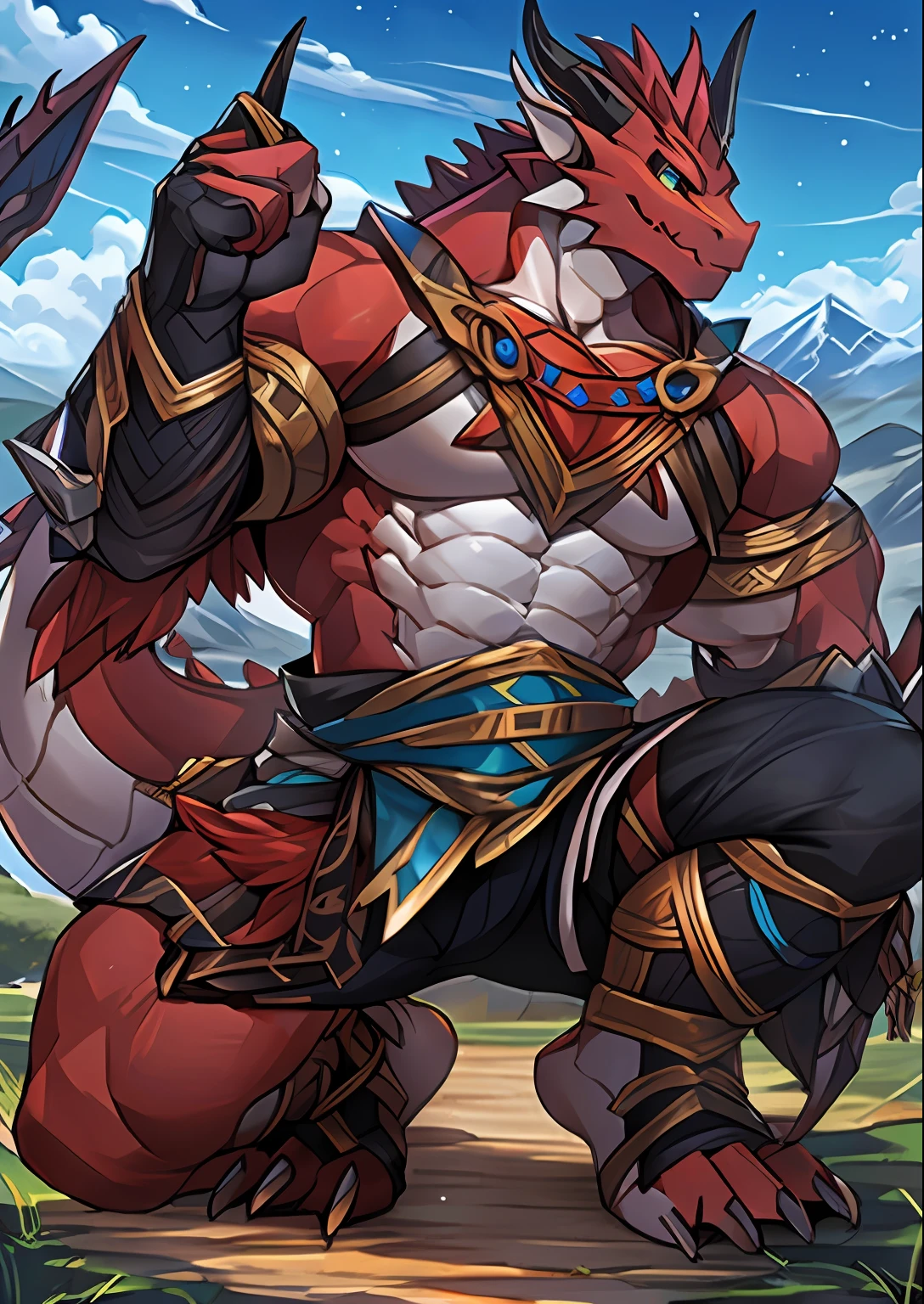 Strong, large pecs, Raised sexy, Dragon Man, warriors, Half squat, Claws