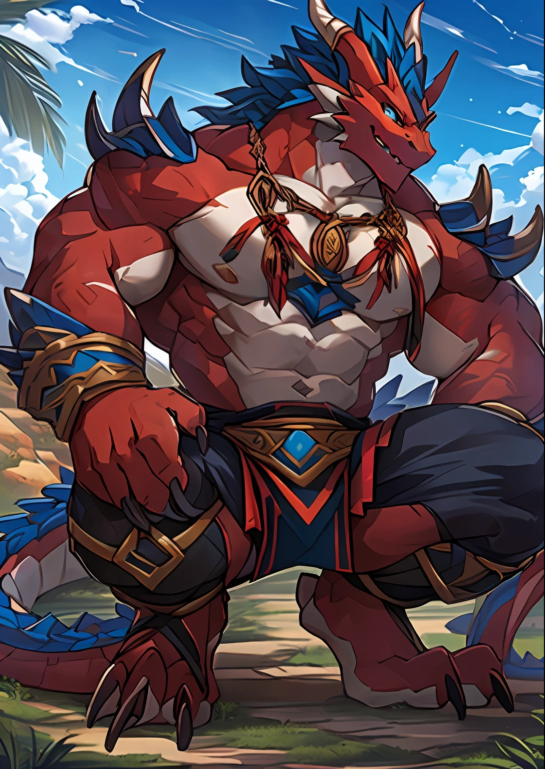 Strong, large pecs, Raised sexy, Dragon Man, warriors, Half squat, Claws