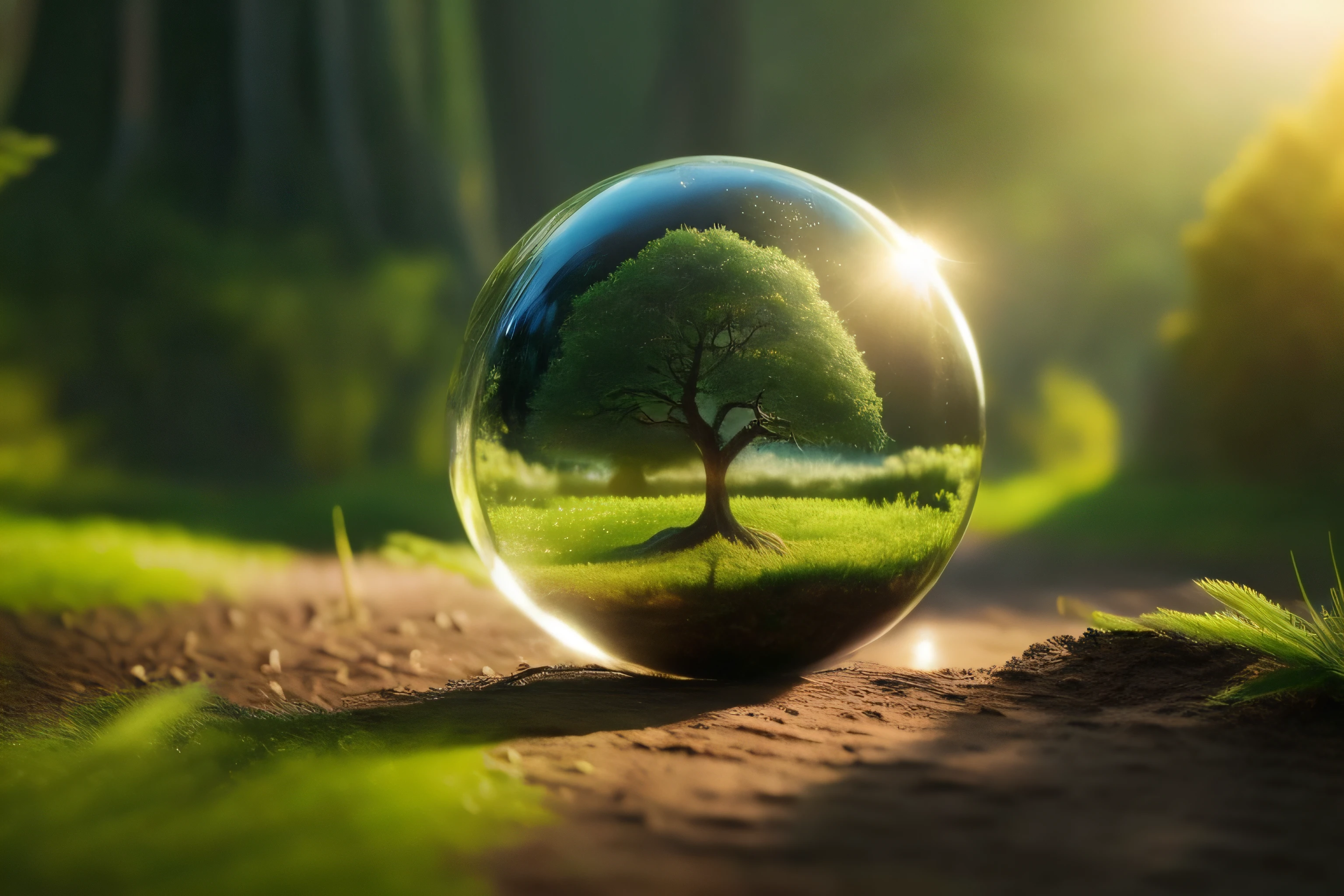 a close up of a glass ball with a tree inside of it, tree of life inside the ball, environmental art, world tree, amazing photography, nature wallpaper, nature in all its beauty, glass ball, hd nature photography, hyperealistic photo, setting in nature, tree of life seed of doubt, nature photography 4k, environmental artwork, nature photography, glass sphere