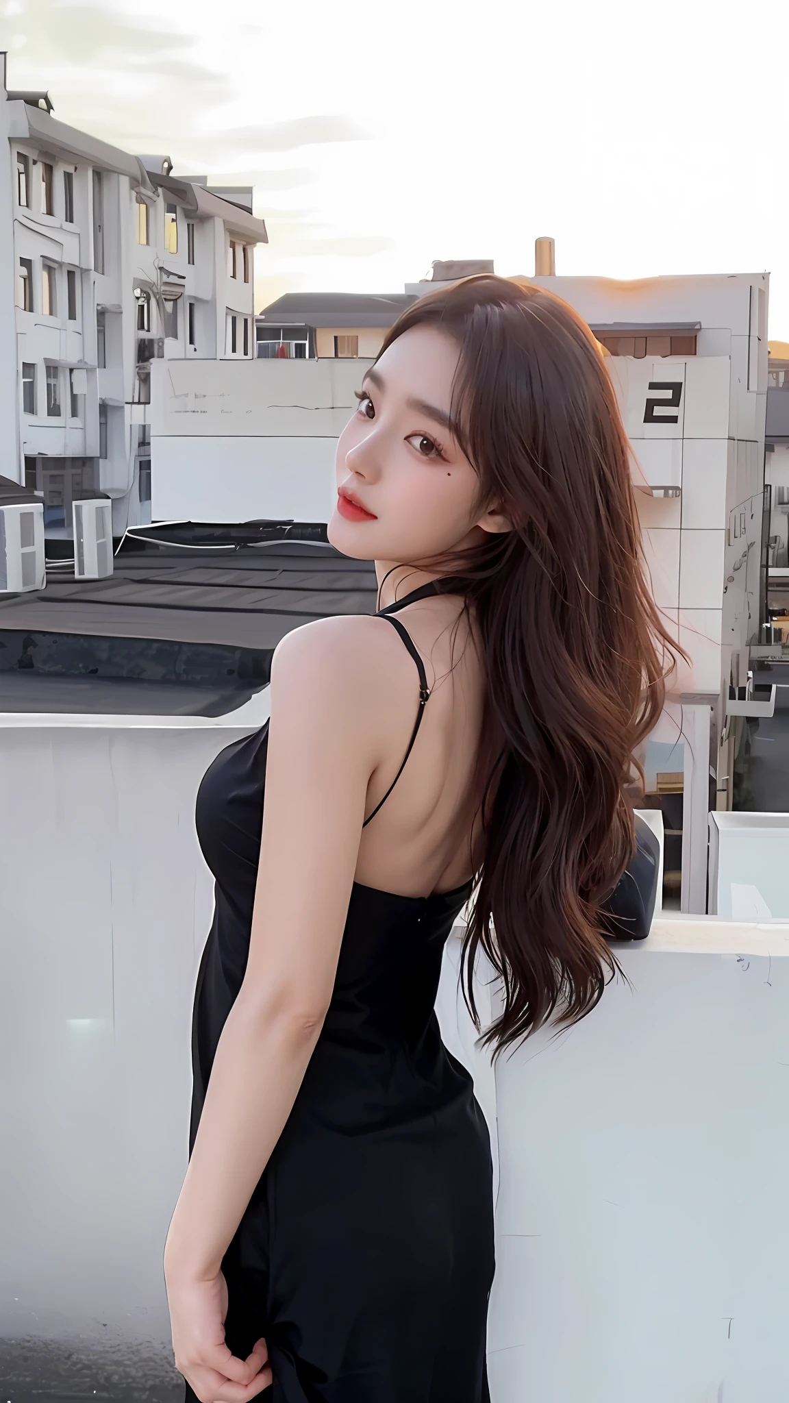 Araki woman in black dress poses on the roof, Gorgeous young Korean woman, beautiful Korean women, Beautiful young Korean woman, Korean girl, Asian girl with long hair, Choi Hyun-hwa, dilraba dilmurat, Korean woman, With long hair, A young Asian woman, krystal, Lee Ji-eun, lee ji eun