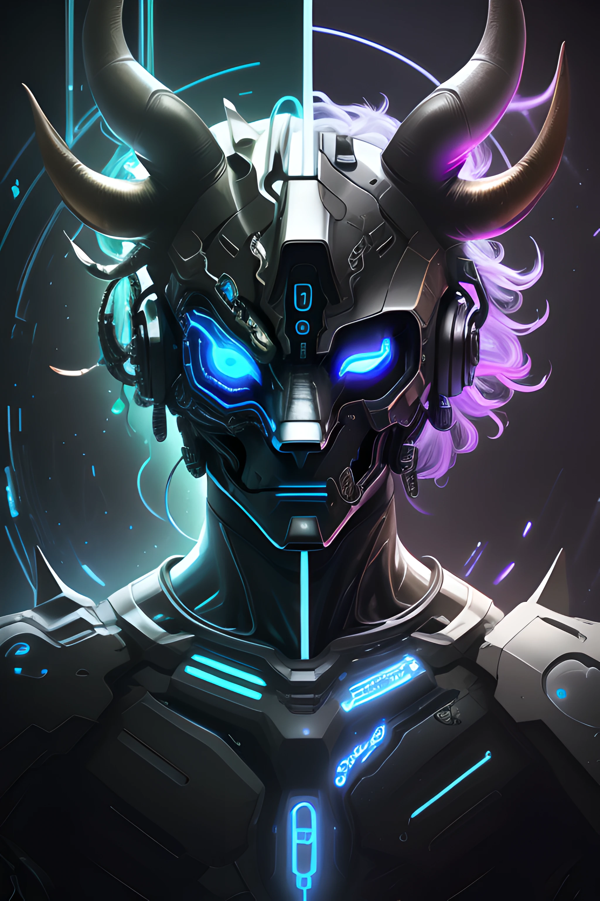 a bear vs a bull, bioluminic [sh4g0d:0.6], helix portal, portrait, [fluorescent hair:0.7], galactic cybernetic mask