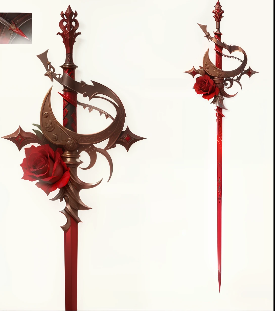 Rapier Sword, Sharp and Bloody Red Blade RPG Weapon, com rosas vermelhas e cabo negro, detalhes dourados em ultra qualidade, estilo steampunk russo