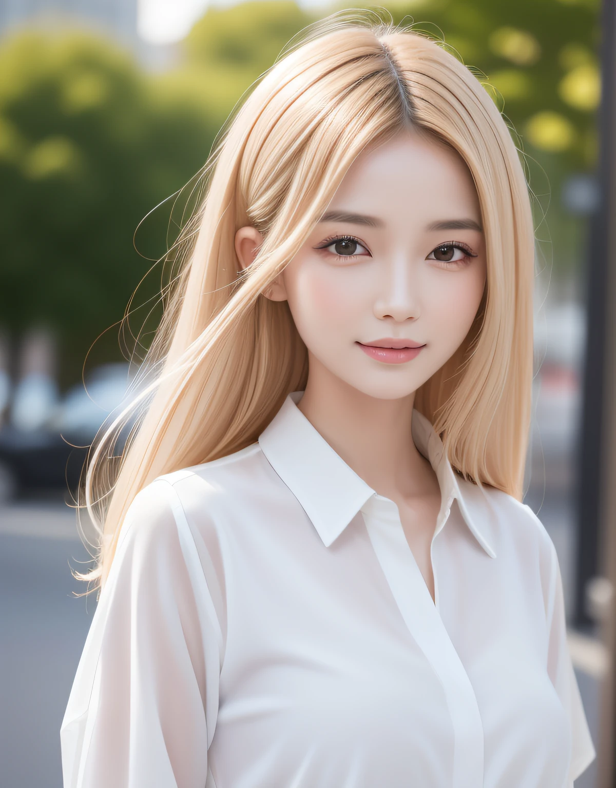 best quality, white skin, real human skin, (detailed fac), oval face, pores, ultra high res, (8k, RAW photo, photorealistic:1.4), 1girl, slim, (looking at viewer with a serene and goddess-like happiness:1.2), ( lipgloss, eyelashes, gloss-face, best quality, ultra highres, Broad lighting, natural shading), oversized jacket, fashion shirt,  cityscape,