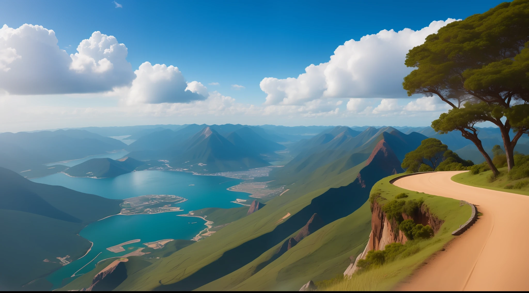 Olhando a paisagem do alto de uma colina, breathtaking landscapes, 8k resolution image