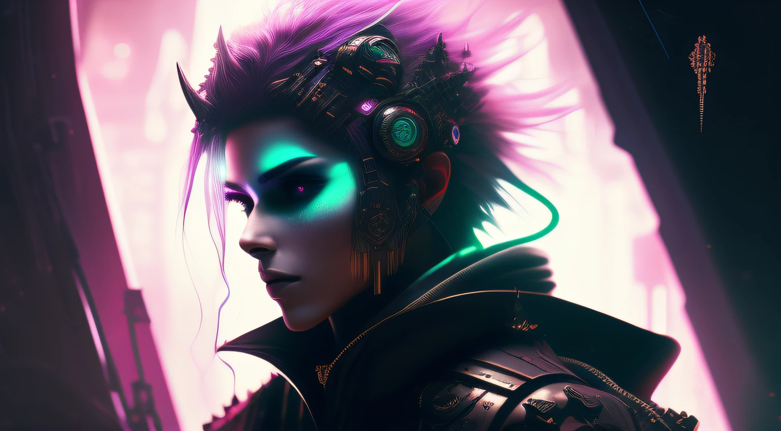 Detailed Ghotic Medieval portrait of cyberpunk style , futuristic (neon :1.1)reflective wear, sci-fi, robot parts, gold parts, machine face
cinematic light
ef 50mm, ((art by Greg Rutkowsky)), (studio ghibli:1.1), artgern, art, illustration, ((dark atmosphere)), ((vegnette)), ((HDR))
((minimal palette colors)), soothing tones, muted colors, dim, calm colors, pastel colors
highly details, intricate details