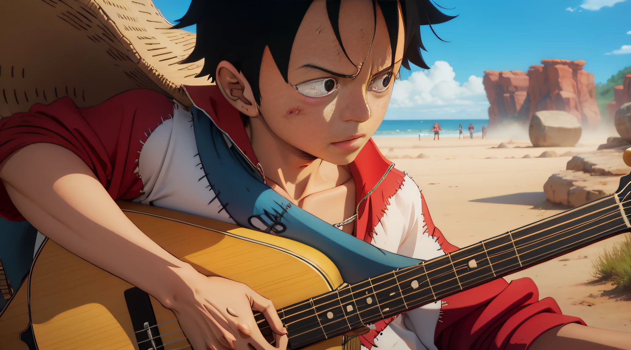 Luffy playing guitar