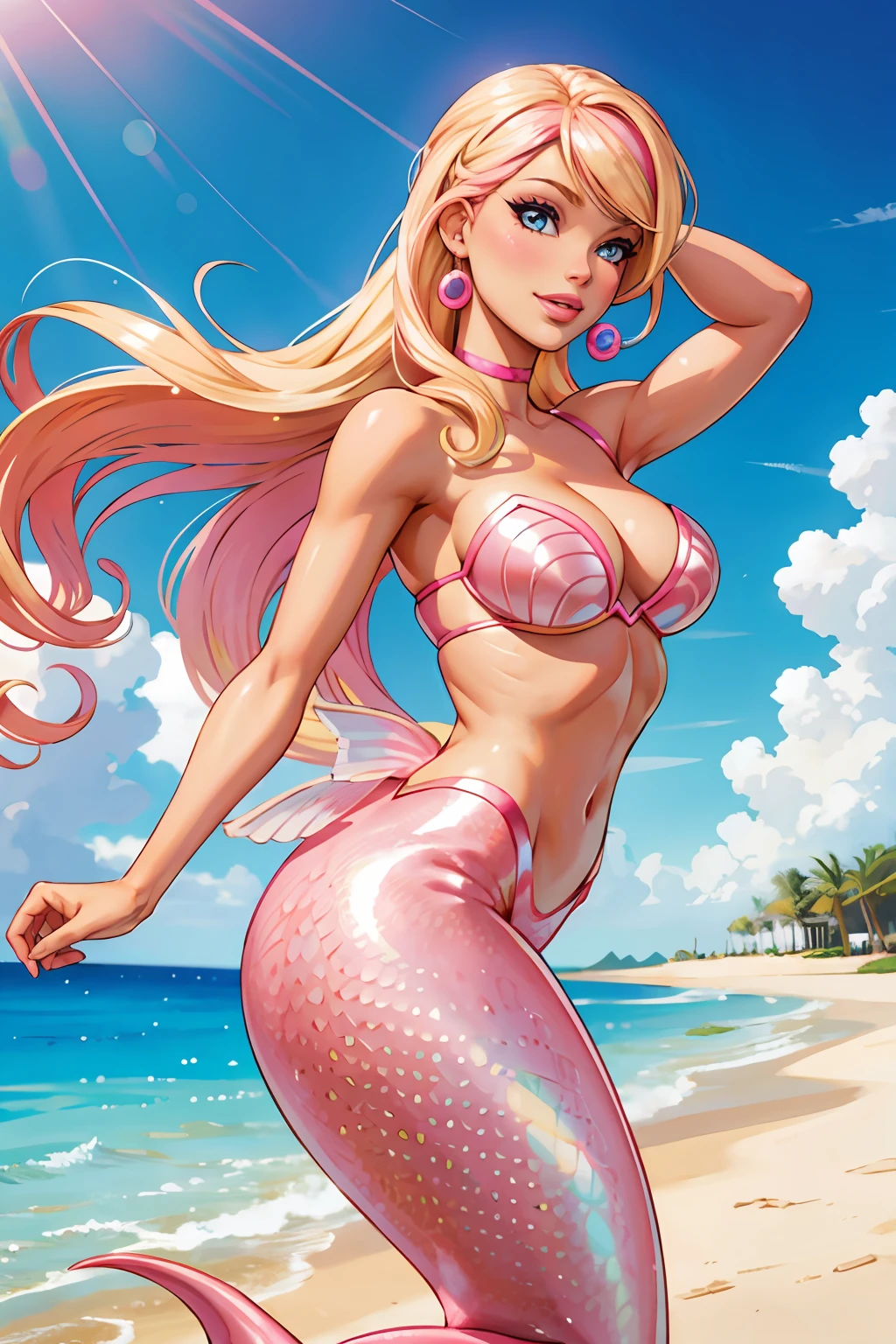 Barbie mermaid pink and blonde hair