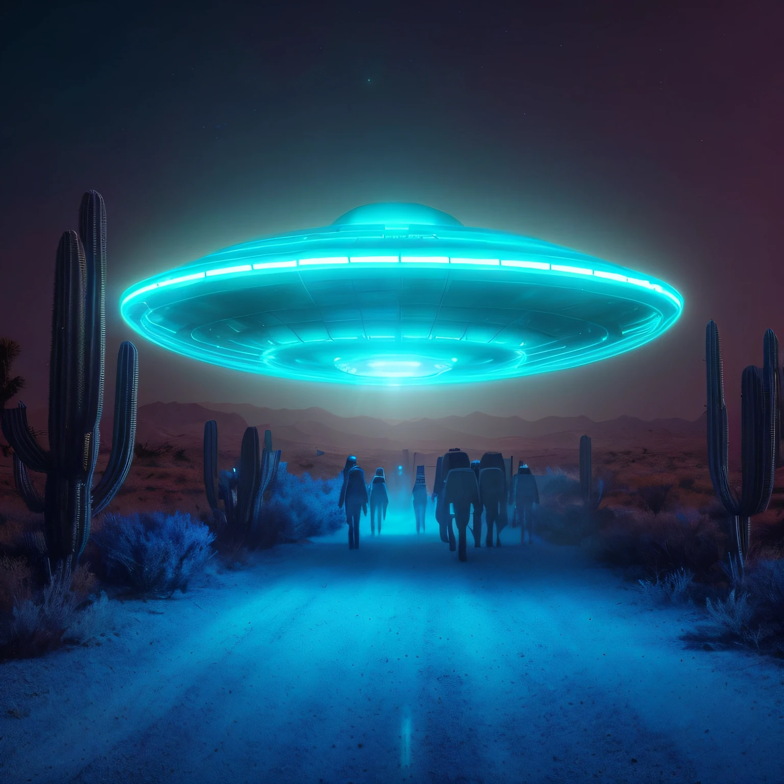 disco voador super detalhado, nave espacial sobrevoando um deserto com pessoas ao fundo, alien abduction, Rapto de OVNIs, aliens invading earth, ufo aliens, populated with aliens and people, ufo attack, Pouso de OVNIs, ufologia, Alien invasion, Dogfighting um OVNI com lasers, of a UFO propulsion system, extraterrestre, ufo lighting, alien spaceship, depicted as a scifi scene,Escuro_fantasia,Cyberpunk, mechanical marvel,robotic presence, (steel metal, Foco claro , Uplighting , cores vibrantes, obra-prima, 8k