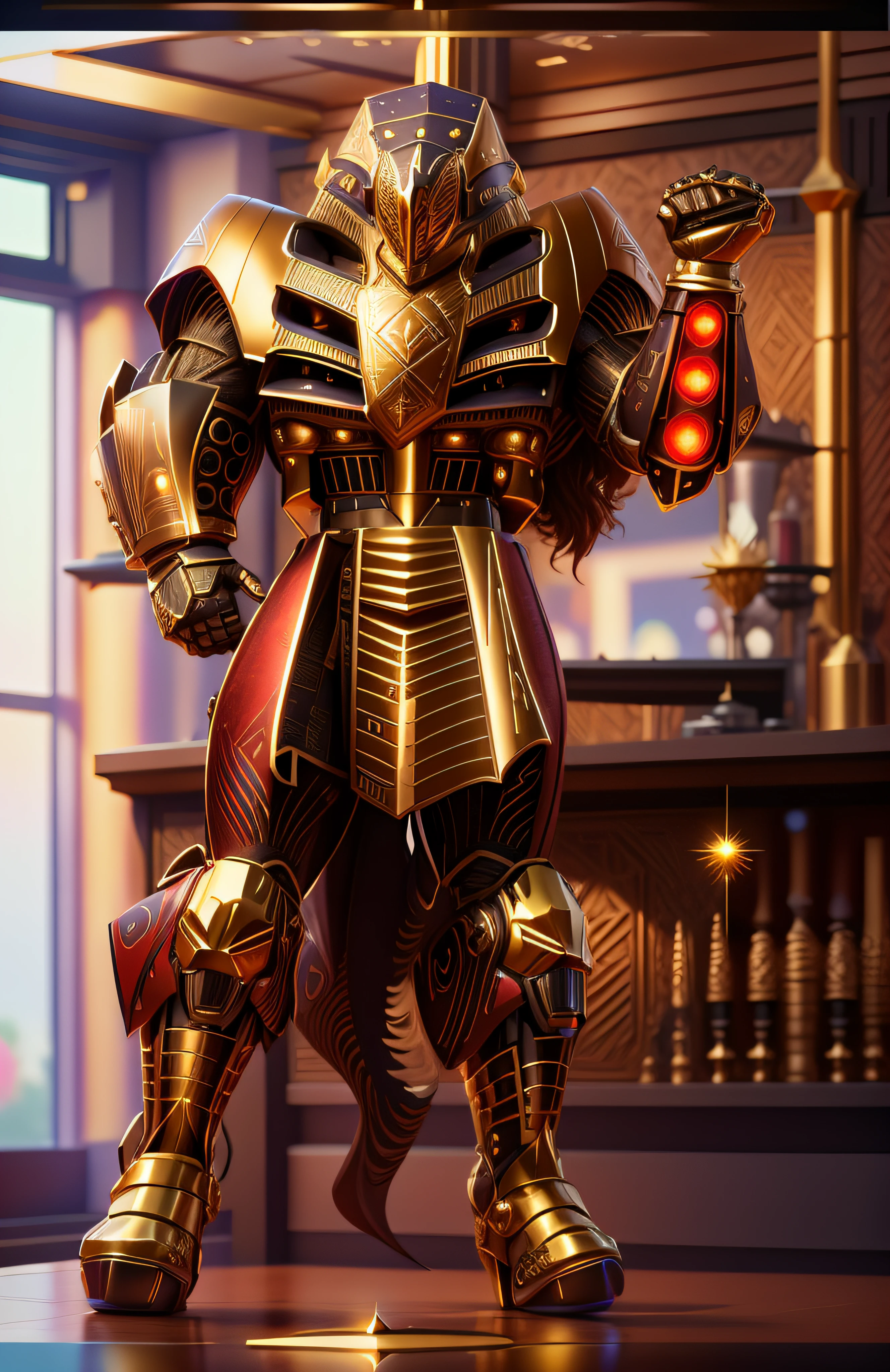 The sinister depiction of a pharaoh, vermelho-rubro luminoso e bege com dourado, pele feita de neon amarelo, 3D-rendering, Hyper-realistic graphics, 3D-rendering, 8k, NVIDIA, RTX 4090 | | | | | | | | | | | | | | | | | | |, ray tracing, Bokeh, Galaxy scenery,