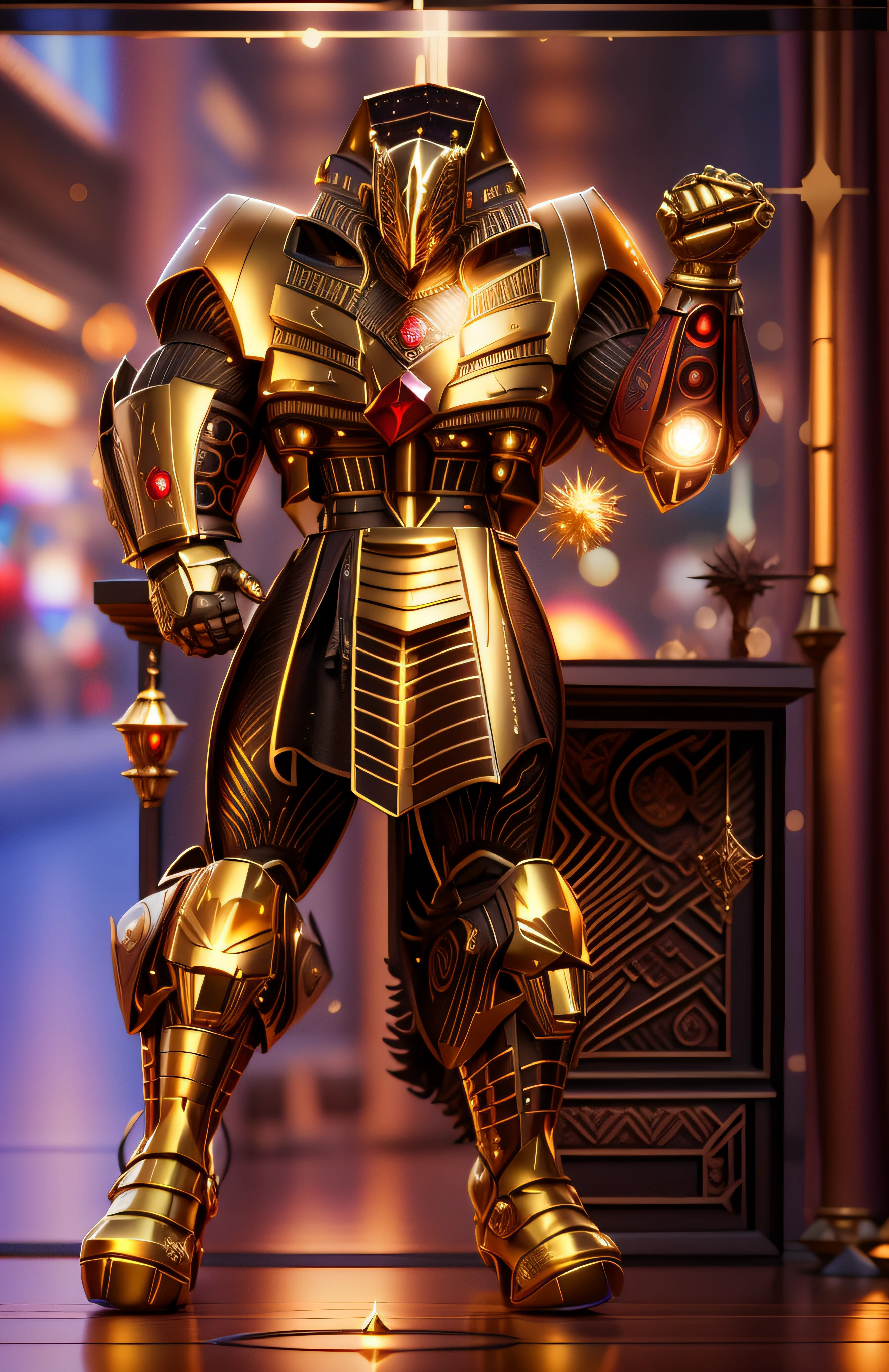 The sinister depiction of a pharaoh, vermelho-rubro luminoso e bege com dourado, pele feita de neon amarelo, 3D-rendering, Hyper-realistic graphics, 3D-rendering, 8k, NVIDIA, RTX 4090 | | | | | | | | | | | | | | | | | | |, ray tracing, Bokeh, Galaxy scenery,