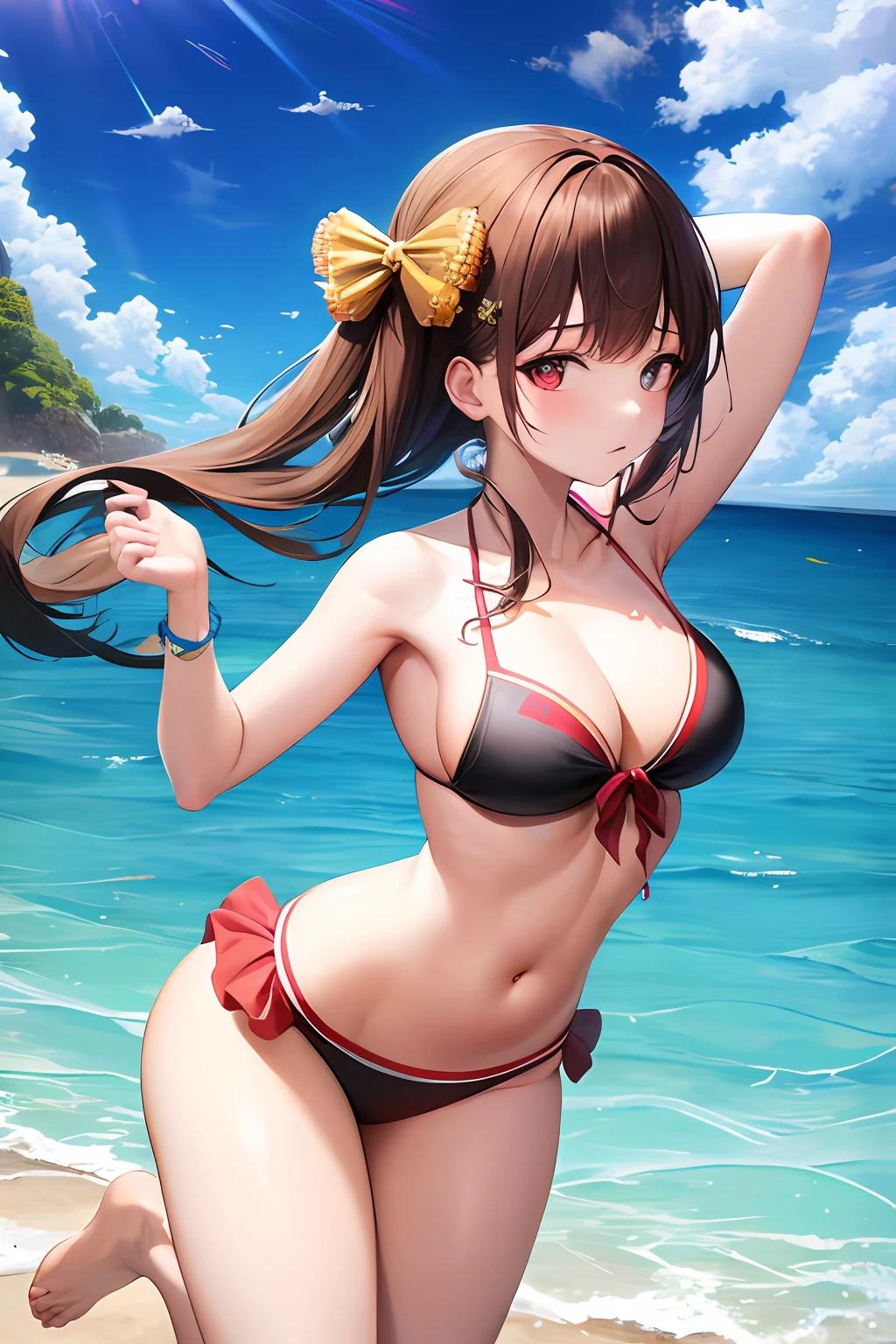 absurdres, 1girl, ocean, bikini