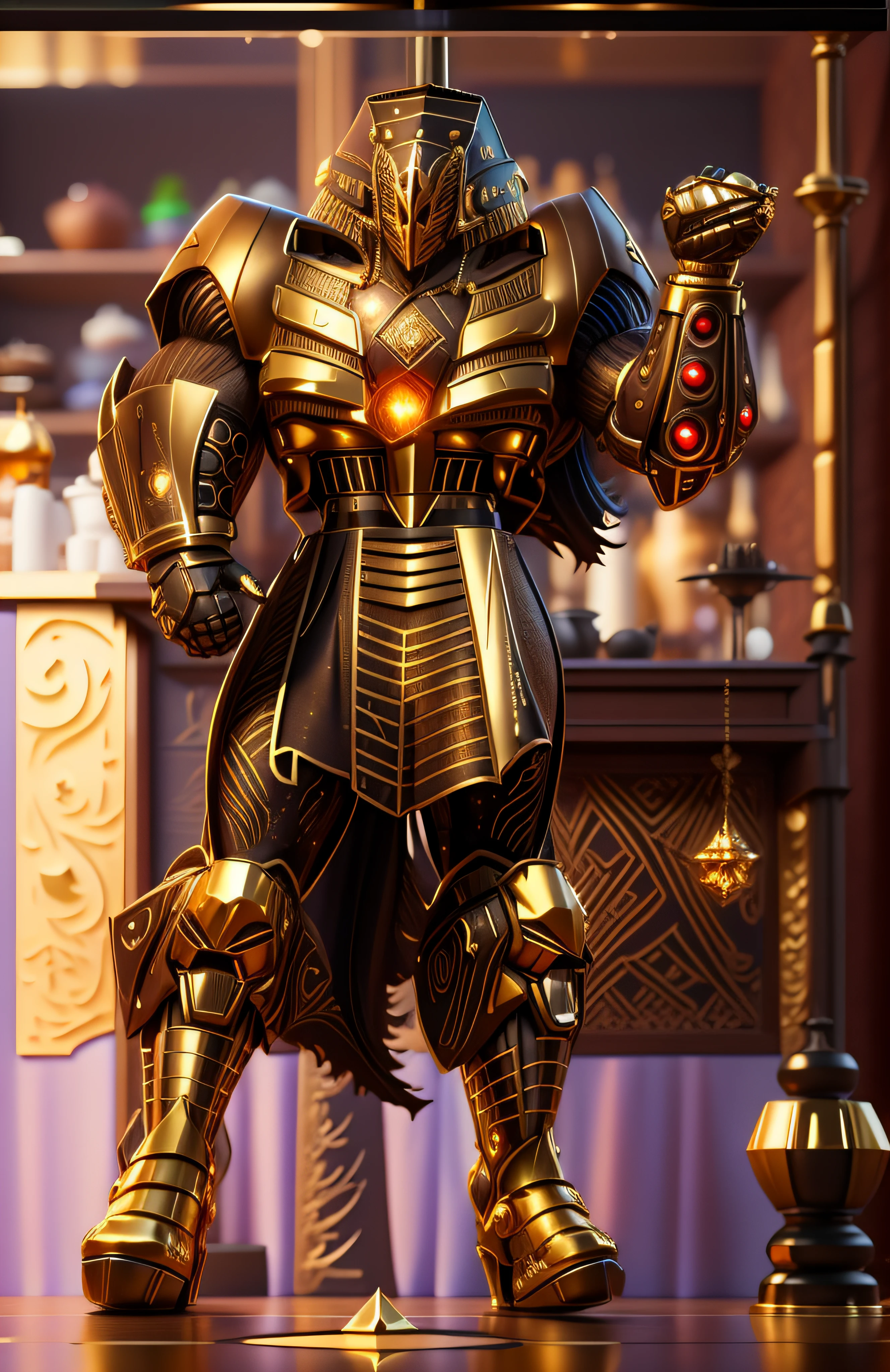 The sinister depiction of a pharaoh, coffee brown, amarelo luminoso e bege com dourado, pele feita de neon amarelo, 3D-rendering, Hyper-realistic graphics, 3D-rendering, 8k, NVIDIA, RTX 4090 | | | | | | | | | | | | | | | | | | | |, ray tracing, Bokeh, Galaxy scenery,