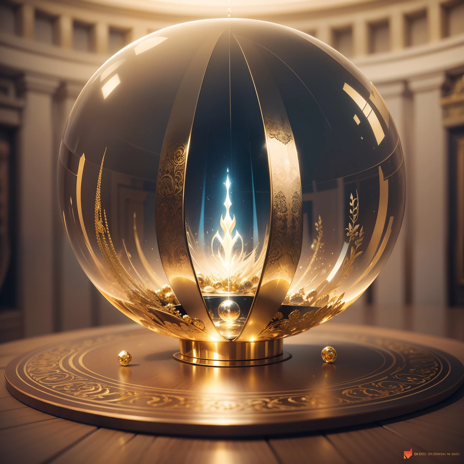 Create a logo with the text "Opulence and Success" inside a bubble. Use an elegant and sophisticated font, with colors like gold and white to convey a sense of wealth and luxury.