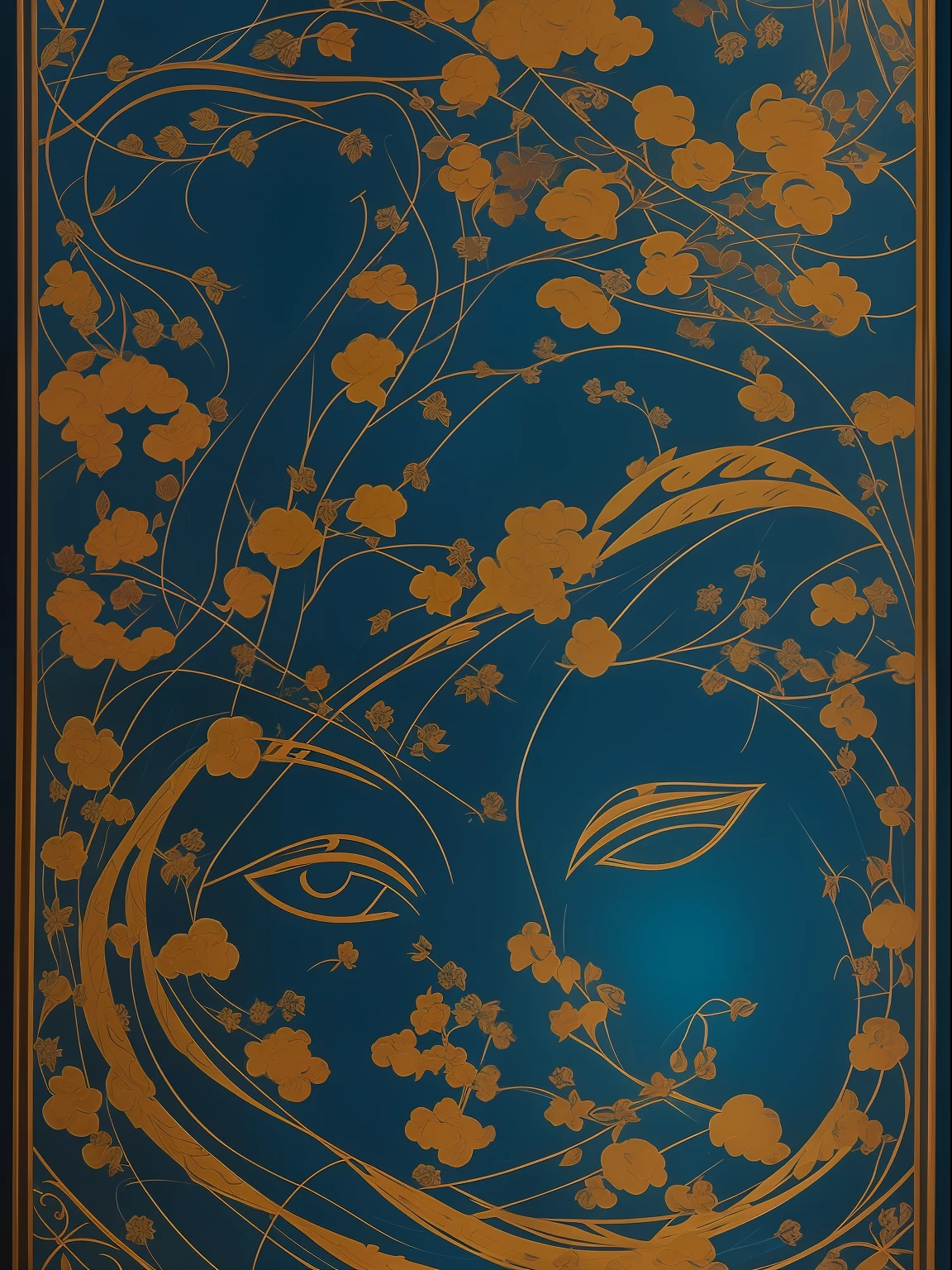 Klein blue figure abstract decorative painting,Black vintage border,Screen 静谧,A deep。The brushstrokes are rich,male people,Characters demand an infectious look。