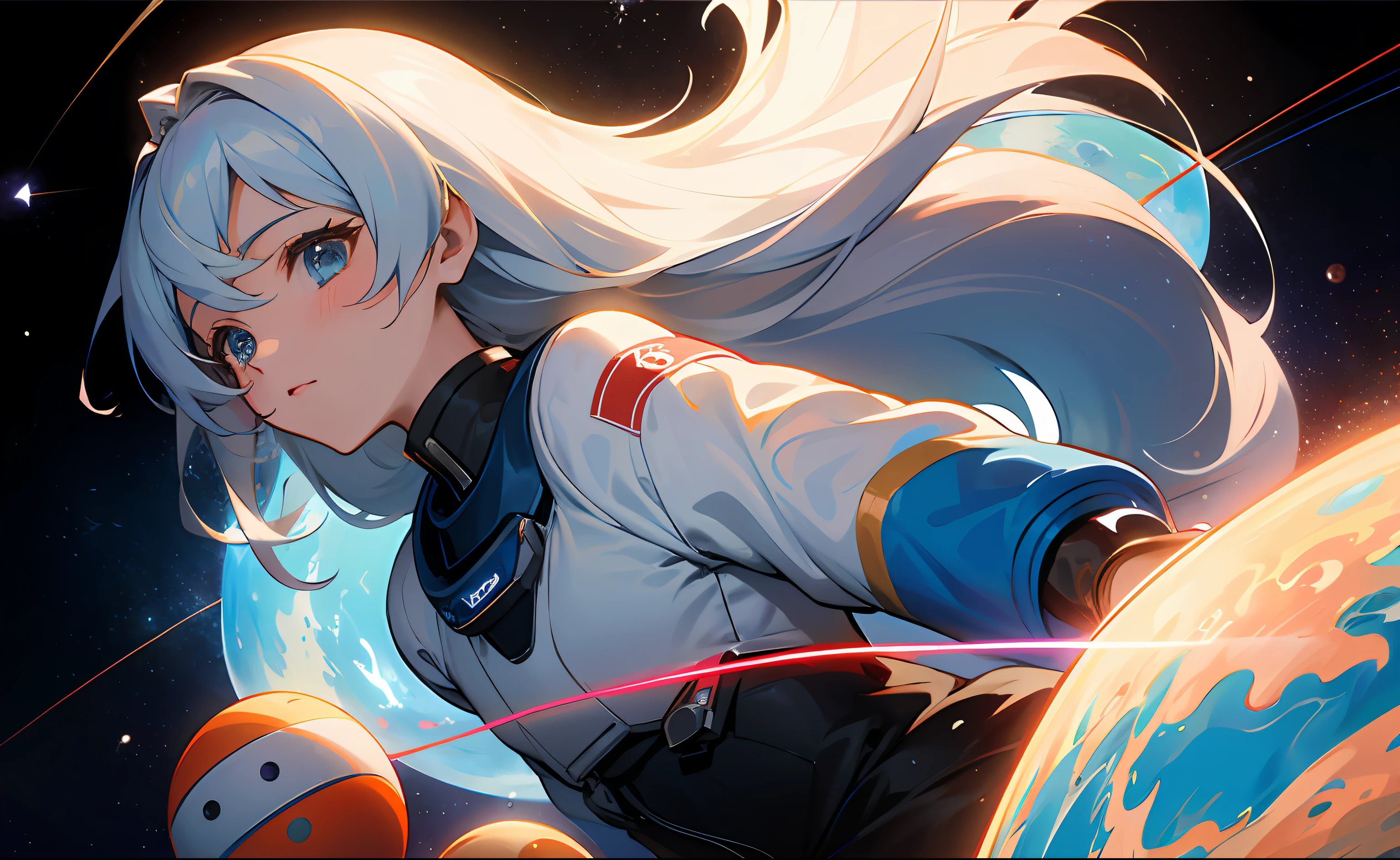 (masterpiece、best qualtiy: 1.2)、Cinematic Anime、kosmos、kosmos、milkyway、cosmos、planetes、stele、space astronaut、full bodyesbian、ultra-detailliert、beautiful countenance、finely eye、Anime clips of three girls floating in great detail、Correct anatomy、Incredible Absades