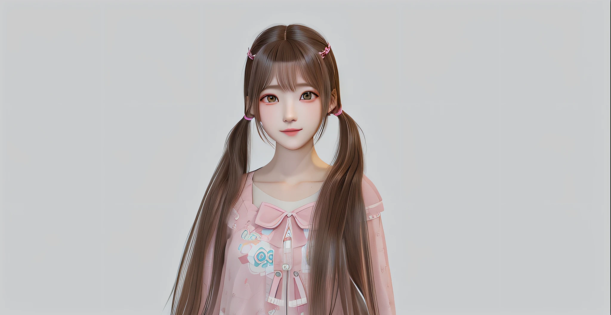 there is a woman with long hair and a pink dress, inspirado em Sim Sa-jeong, kawaii retrato realista, Avatar do Second Life, cabelo rosa twintail e olhos cianos, lblsck cabelo, render de abril, Cabelo de rabo de porco, IMVU, Segunda vida, [ arte digital ]!!, Guweiz, penteado pigtails, Ulzzang