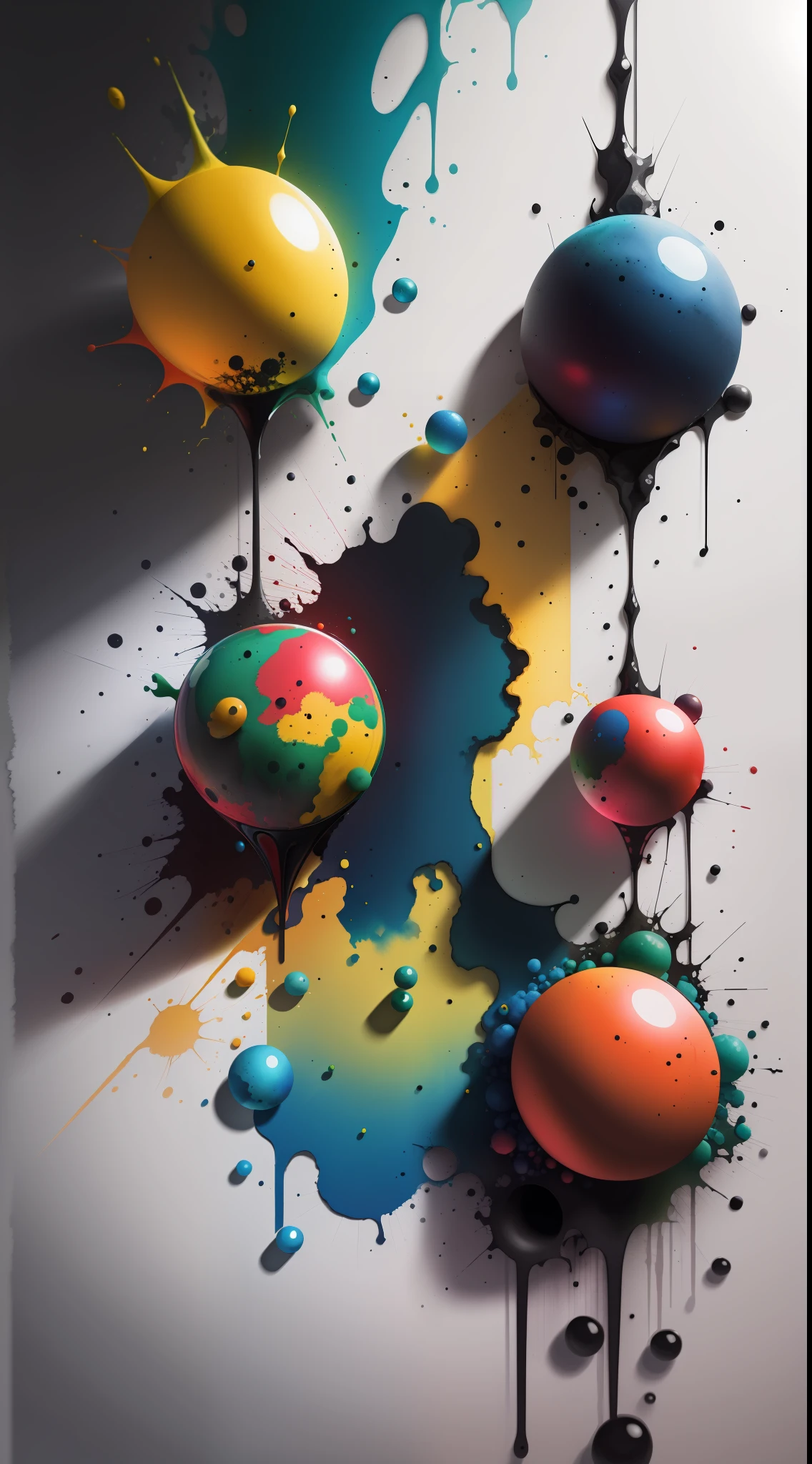 3d watercolor abstract,dark background,high resolution,high quality,red and green, blue,yellow