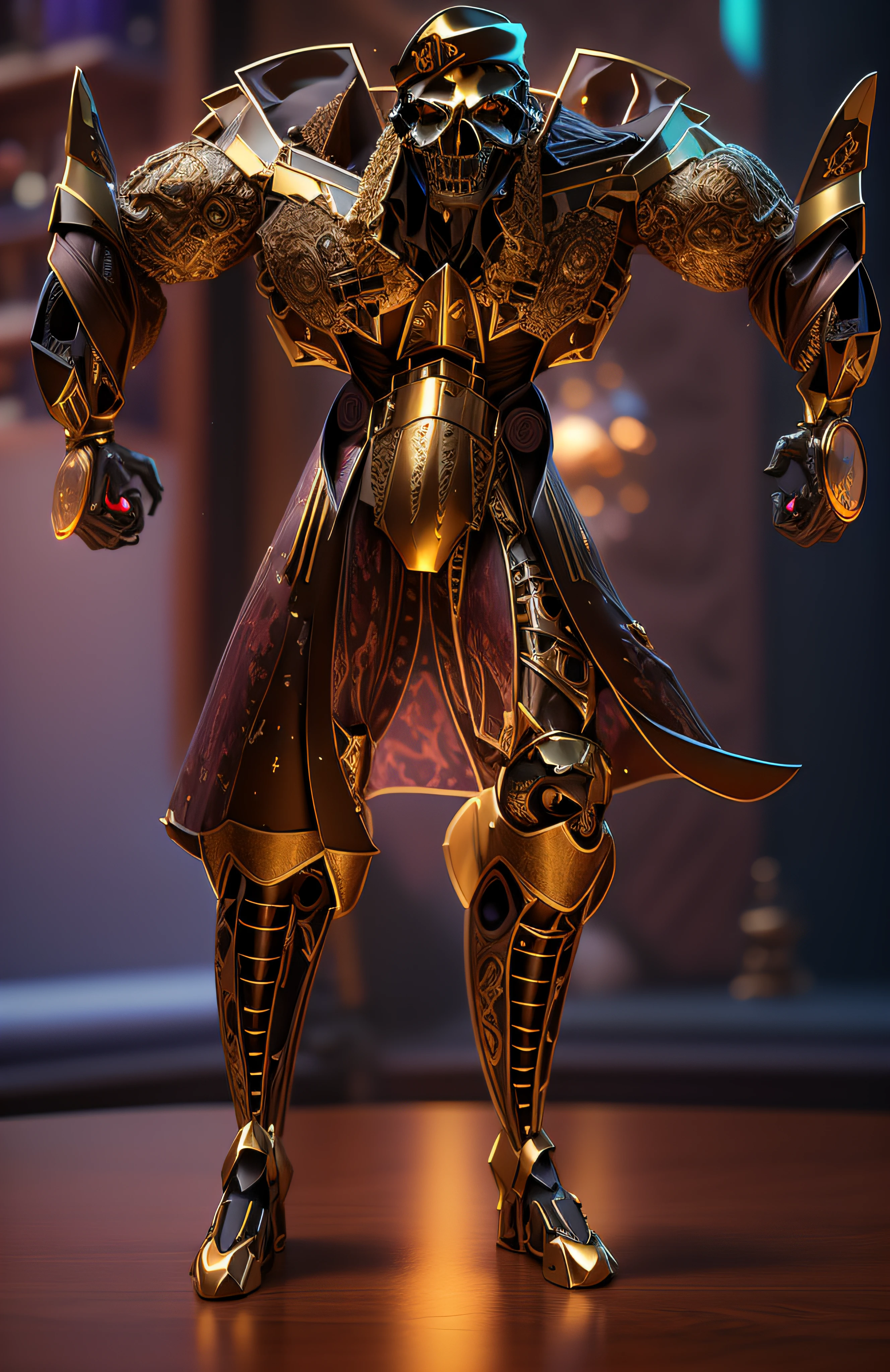 The sinister depiction of a skull-themed pirate, branco luminoso e bege com dourado, pele feita de neon amarelo, 3D-rendering, Hyper-realistic graphics, 3D-rendering, 8k, NVIDIA, RTX 4090 | | | | | | | | | | | | | | | | | |, ray tracing, Bokeh, Galaxy scenery,