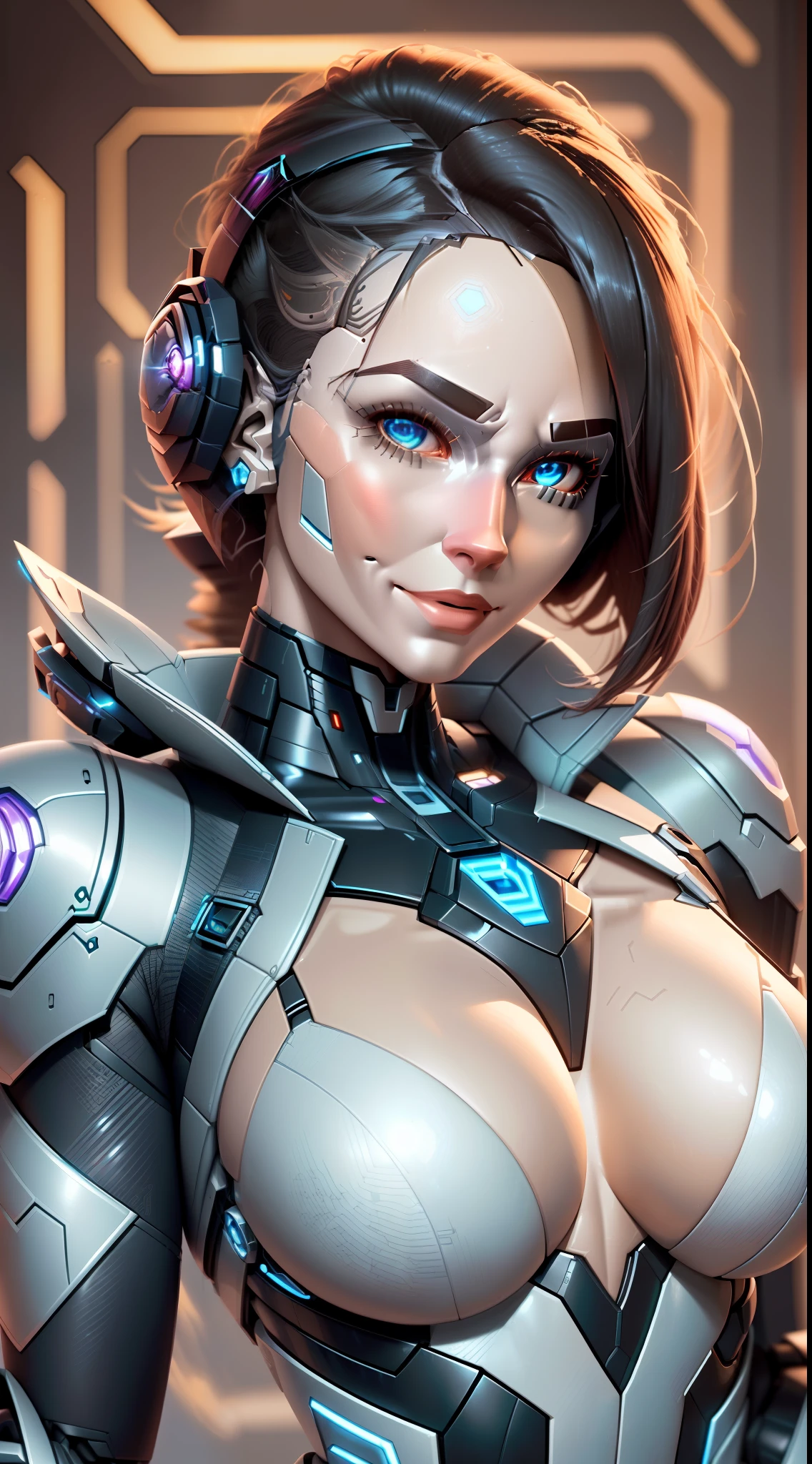 (corpo inteiro), soio, Ultra alta qualidade, maximum definition, 8k, Arcee (Transformadores: War for Cybertron), (identical to the series), (head identical to cartoon), (cyborg), totalmente humanizado, human skin, Rosto detalhado, Olhos detalhados, robotic body, Human-robot transition, robotic human, (Synthetic skin), quadris largos, coxas grossas, sexy, fazendo pose, sorriso malicioso