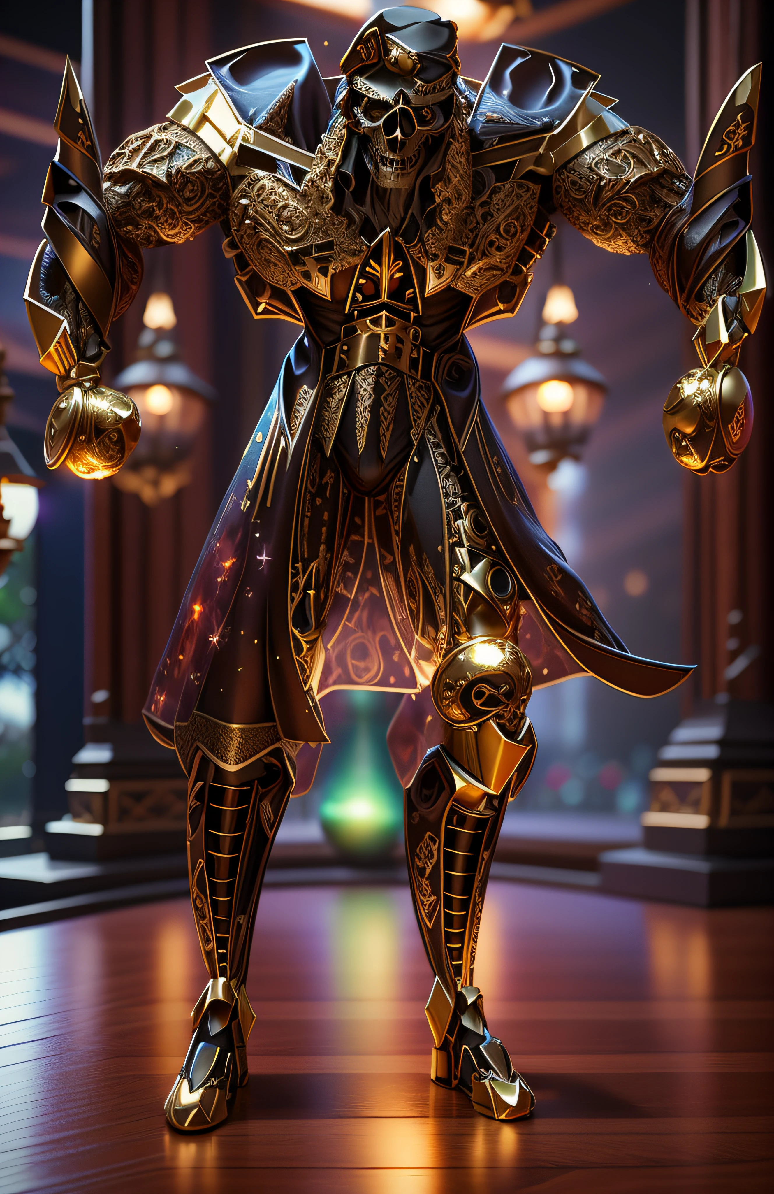 The sinister depiction of a skull-themed pirate, branco luminoso e bege com dourado, pele feita de neon amarelo, 3D-rendering, Hyper-realistic graphics, 3D-rendering, 8k, NVIDIA, RTX 4090 | | | | | | | | | | | | | | | | | |, ray tracing, Bokeh, Galaxy scenery,