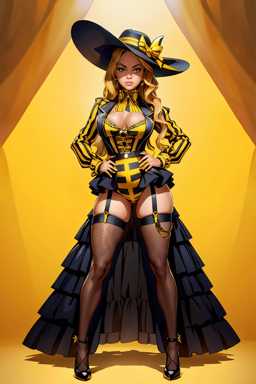 Beyoncé with bee outfit black and yellow stripes