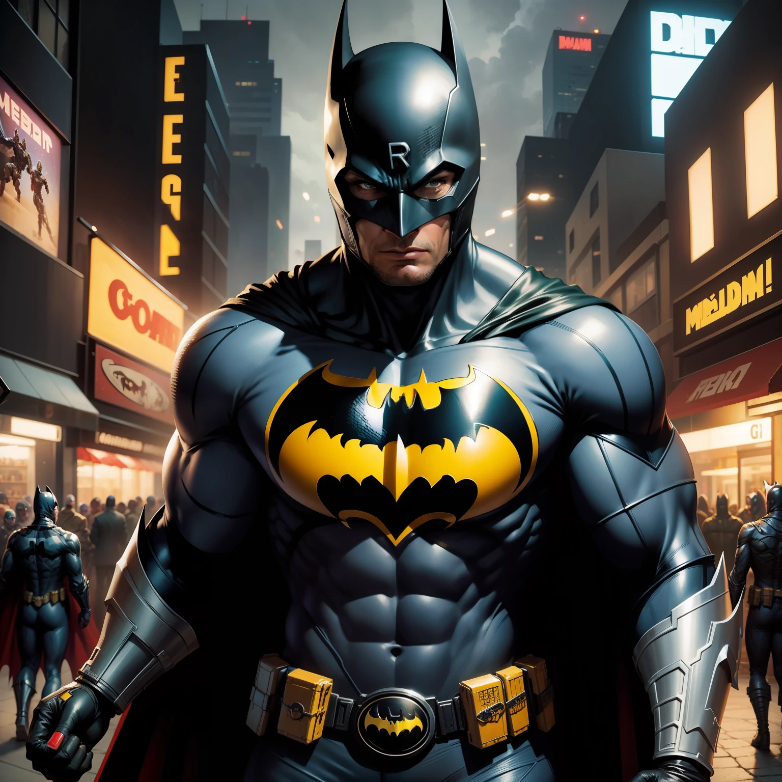 (Detailed description) (melhor qualidade) um homem aranha fundido com o batman que usam uma armadura cyberpunk