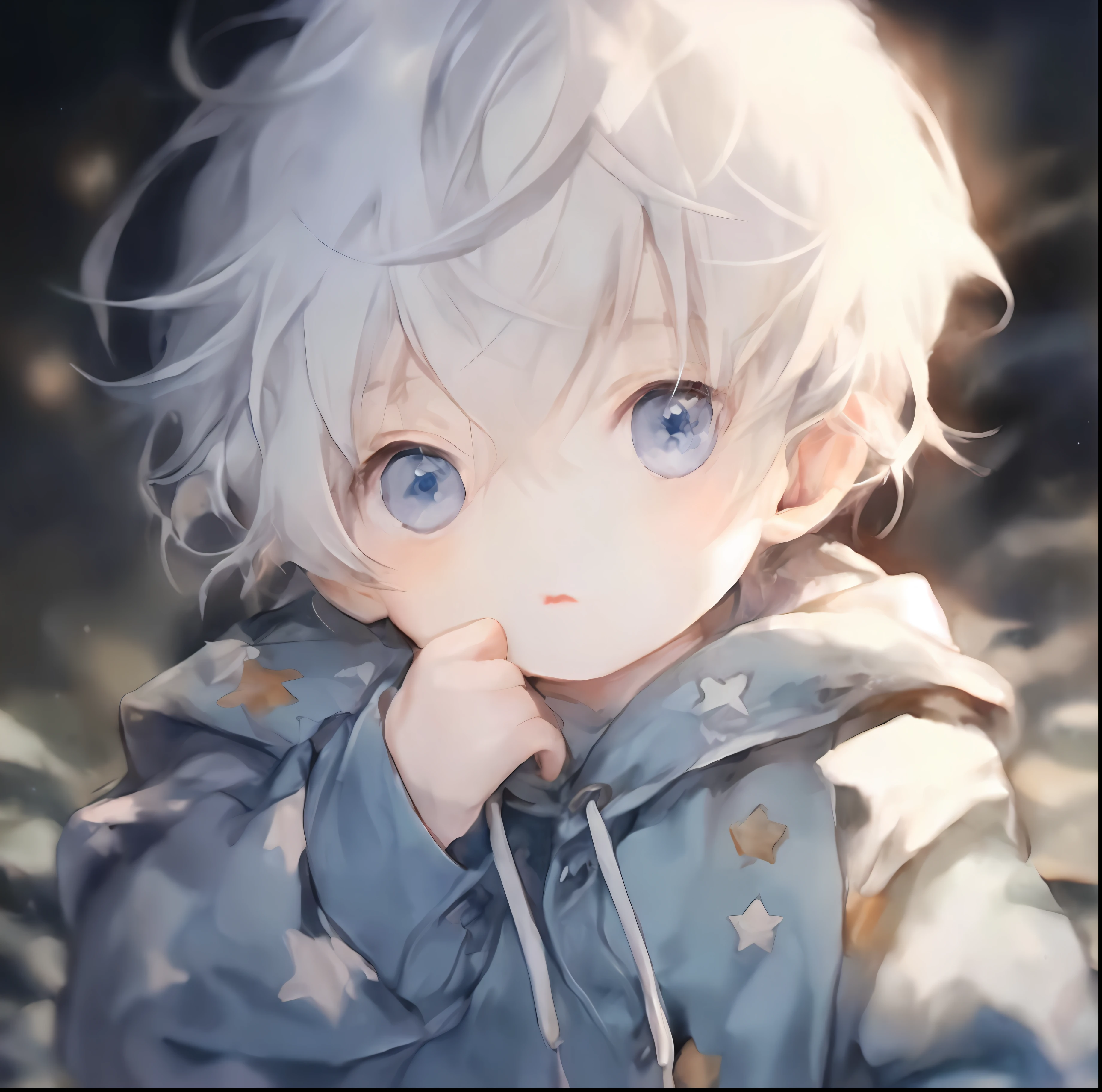Anime boy with white hair and blue eyes in a blue jacket, Anime boy, with huge luminous sad eyes, nagito komaeda, Guviz-style artwork, lalafell, Guviz, Tall anime guy with blue eyes, cute anime face, a beautiful anime portrait, Stunning anime face portrait, Soft anime illustration, Cute anime, anime wallaper
