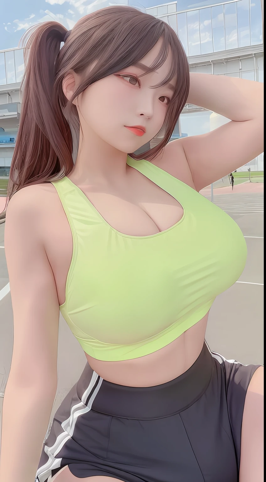 1girl, large breasts, sports bra