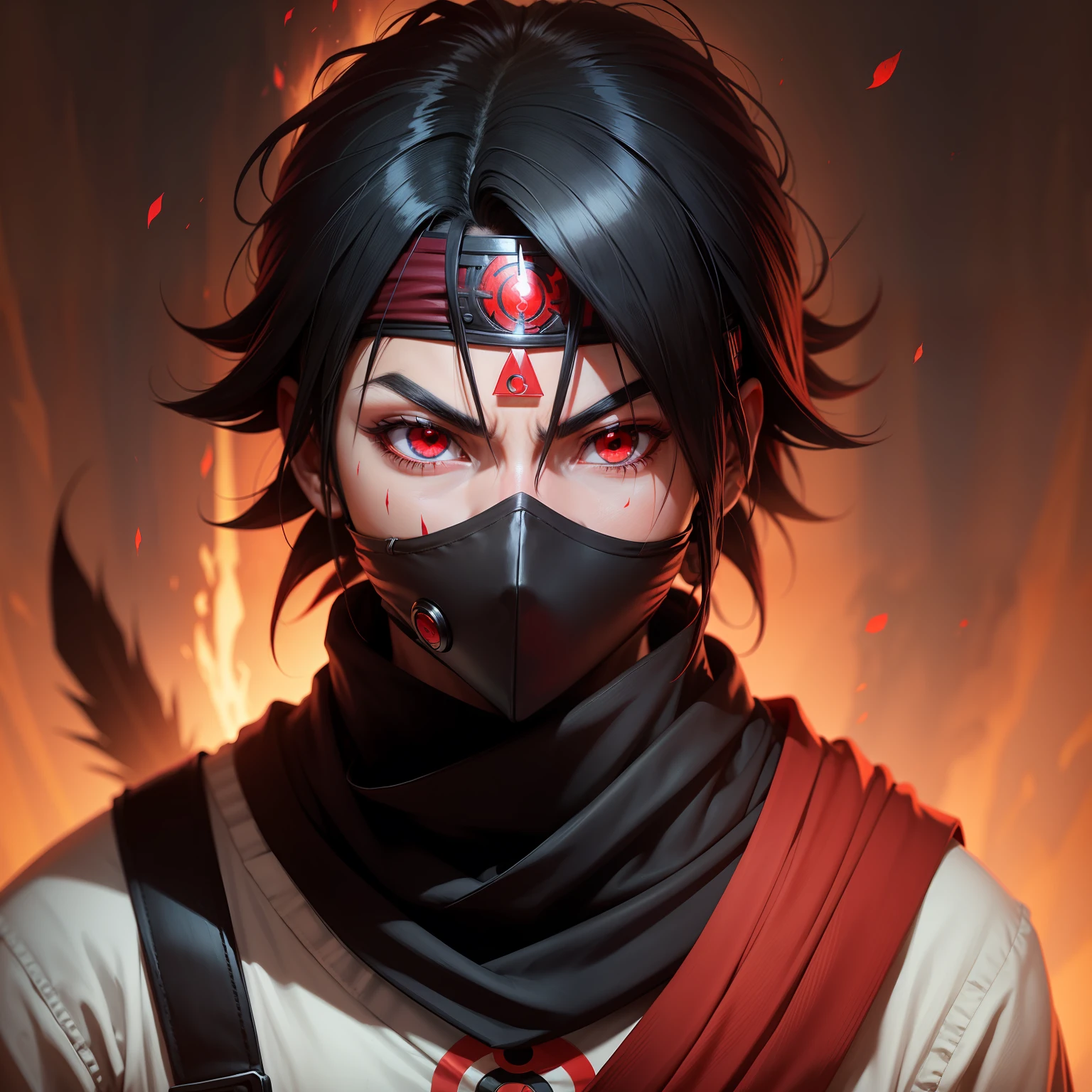 Uchiha took the soil with a mask, and the chakra eyes glowed red